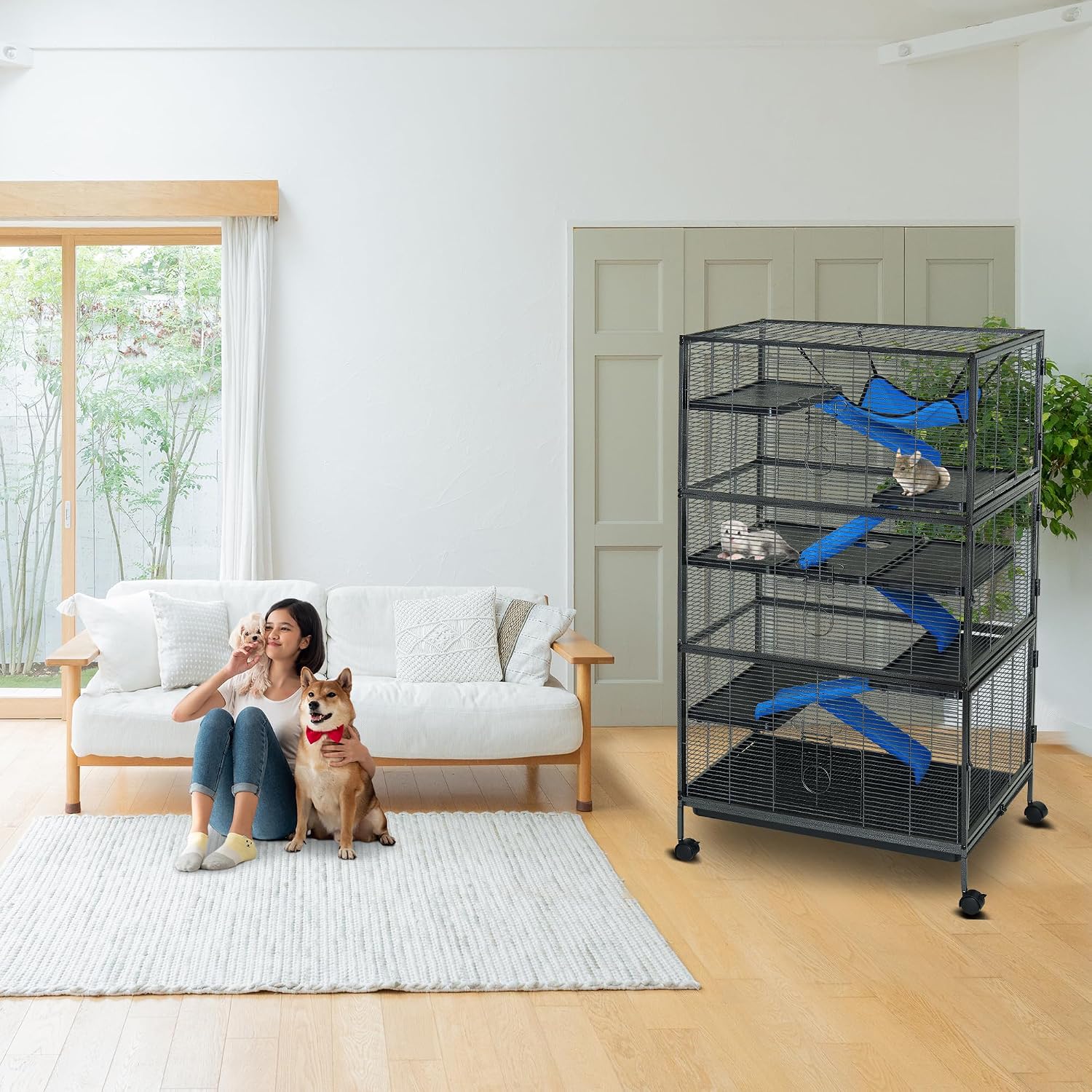 Metal Small Animal Cage 6-Tier Ferret Sugar Glider Cage for Chinchillas/Guinea Pig/Rabbit/Large Hamste Rolling Critter Nation Cage with Flannel ramps, Removable Tray,6 Doors Easy Clean - Image 6