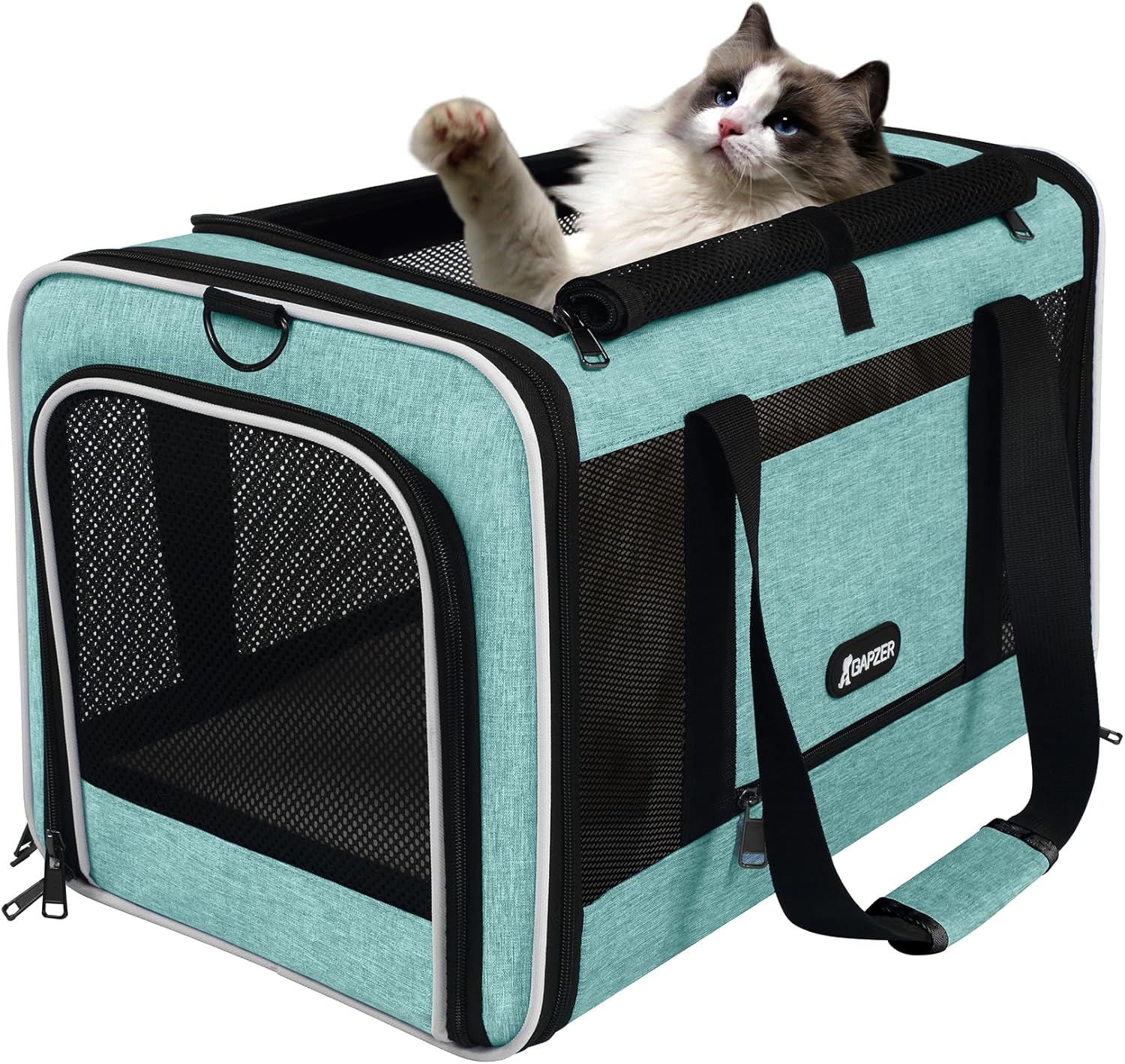 GAPZER Cat Carrier 18"x11"x11" TSA Approved Ventilated Pet Air Travel Cage | Top Open Small Animal Basic Crate, Shih Tzu Dog Softsided Durable Kennel, 4-Mesh-Side Kitty Carry on Case up to 20 lbs Teal - Image 9