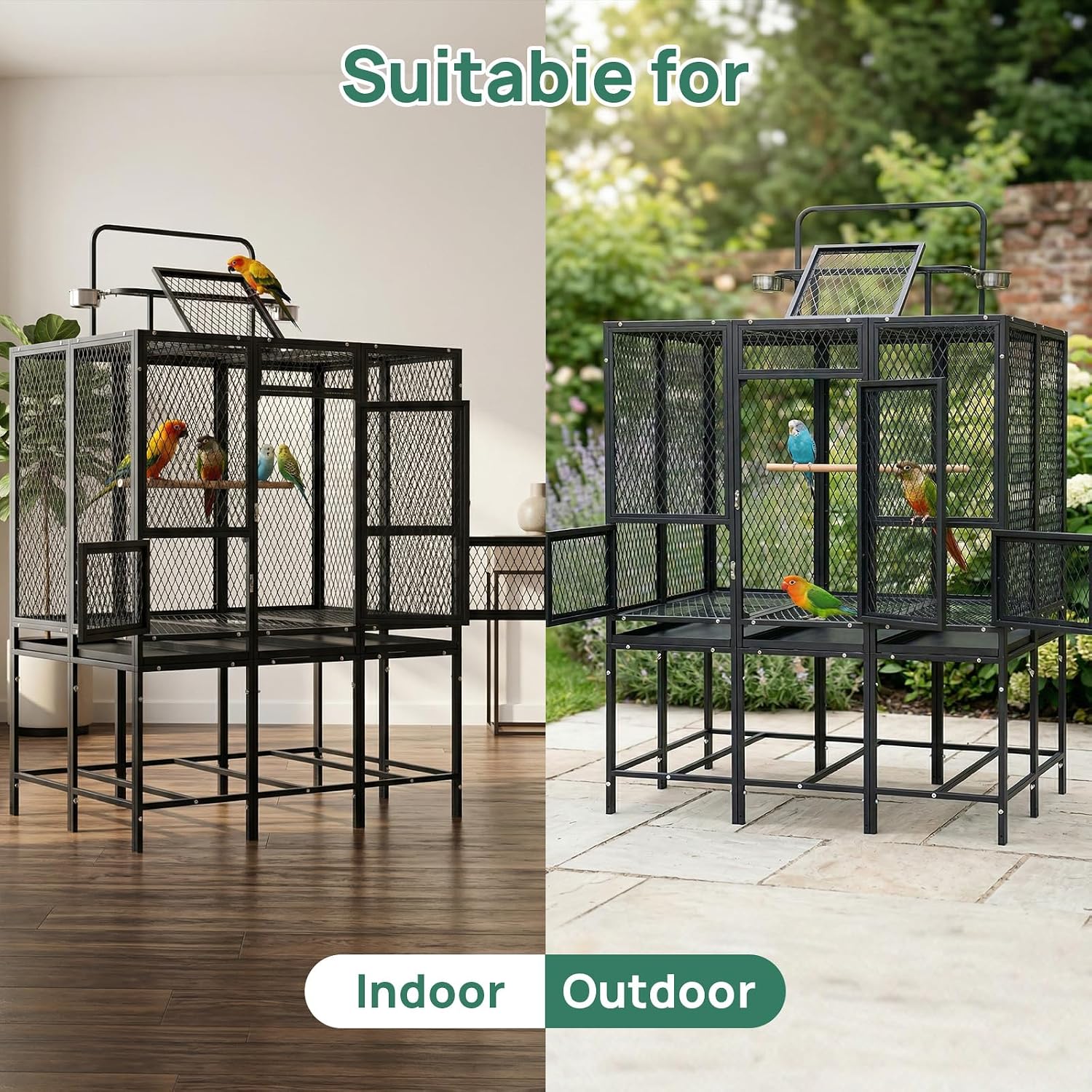 44" Carbon Steel Bird Flight Cage Detachable Playtop Indoor Outdoor | Heavy Duty Carbon Steel Flight Cage for Cockatiels, Parakeets, Conures & Lovebirds (Indoor & Outdoor Use) - Image 5