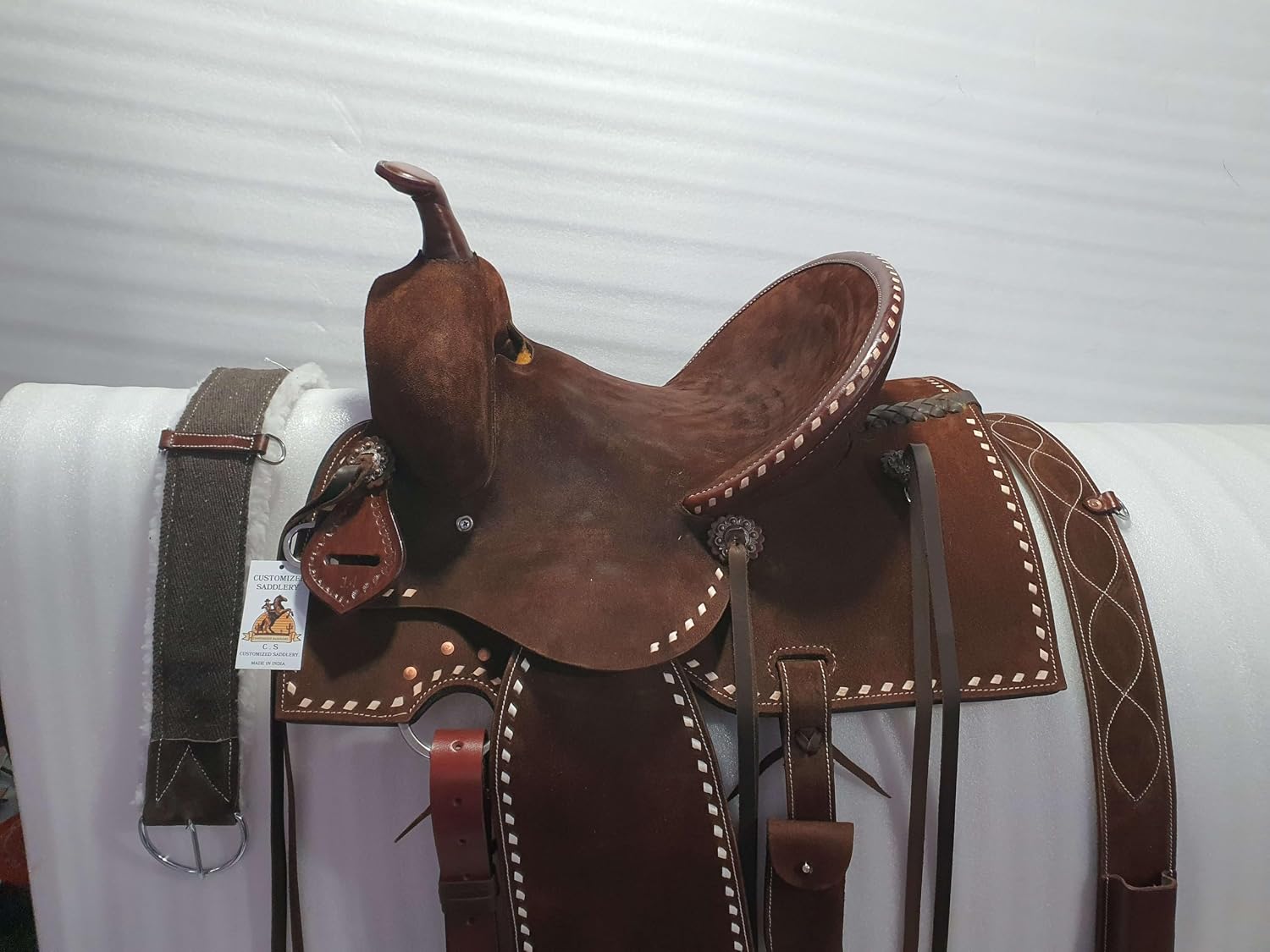 Western Leather Barrel Saddle Available from 10" to 18" with Combo Matching Headstall, Breast Collar, Front and Back Cinches Copper Rivets & Conchos (10 to 18 inches) - Image 3