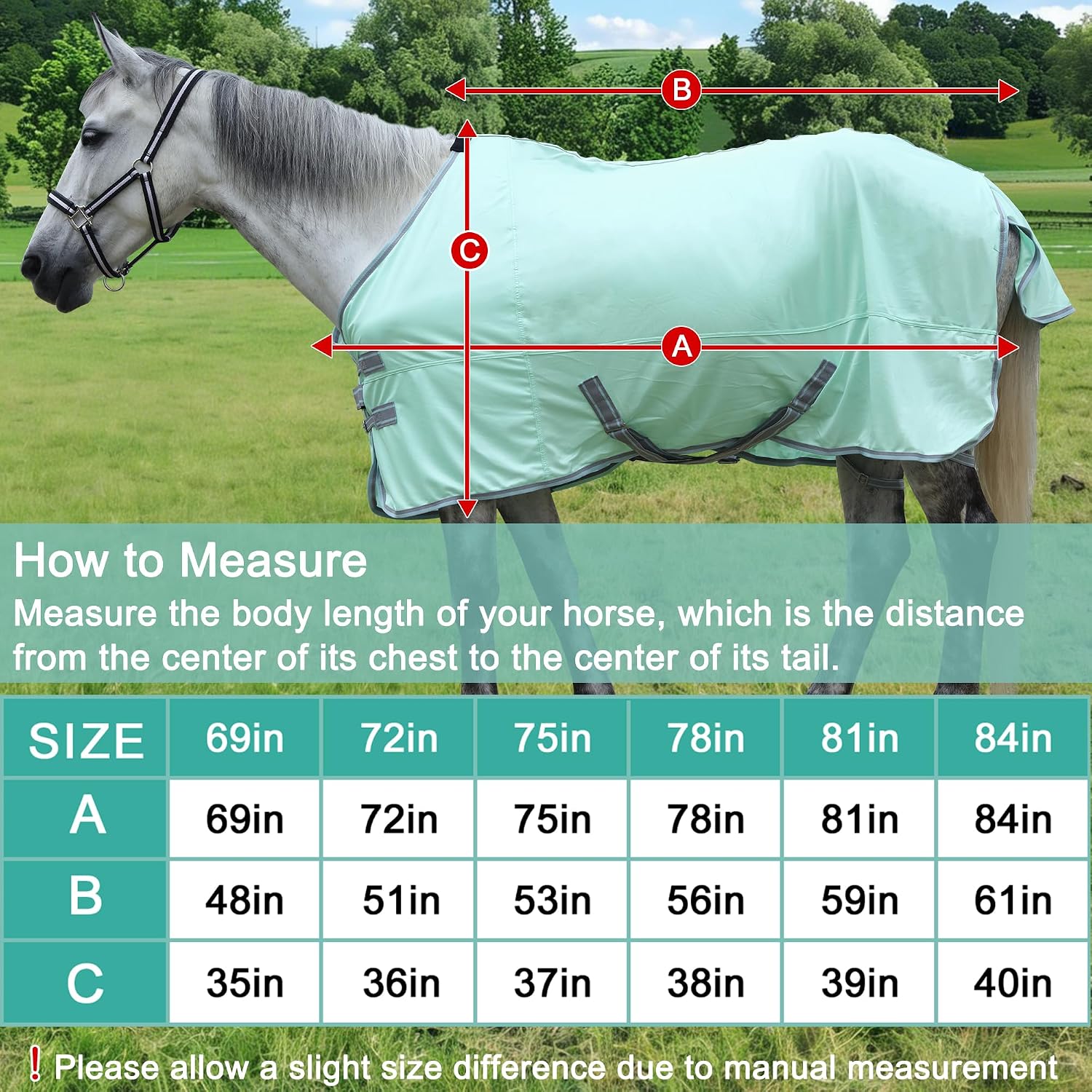 Horse Fly Sheet Lining, Breathable Mesh Horse Sheets, Equine Summer Sheets UV Protection, Bug Mosquito FlySheet for Stable, Pasture, Barn - Standard Neck - Mint Green 78" - Image 3