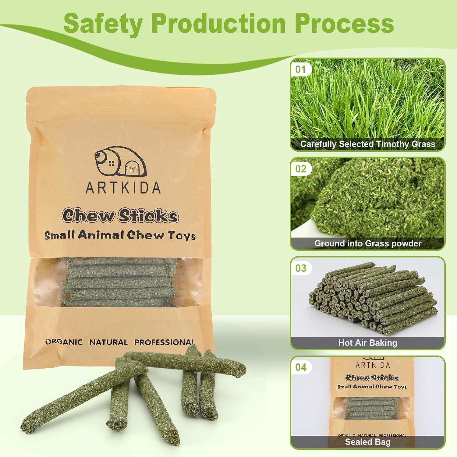 100PCS Timothy Hay Sticks for Rabbits Guinea Pigs Chinchillas Chew Treats, Natural Timothy Grass Molar Teeth Stick Bunny Chew Toys for Rabbits Chinchillas Guinea Pigs Hamsters Rodents - Image 6