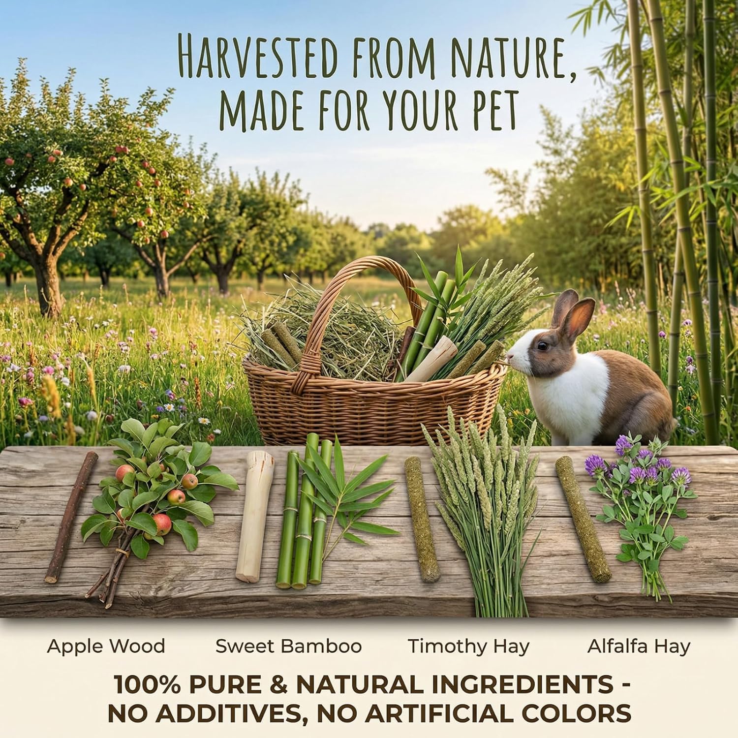 Bunny Chew Stick Rabbit Toy Treat 140g 4 in 1 Molar Stuff Organic Natural Snack Apple Branch Sweet Bamboo Timothy Hay Alfalfa Food Clean Teeth Hamster Chinchilla Parrot Gerbil Squirrel - Image 2