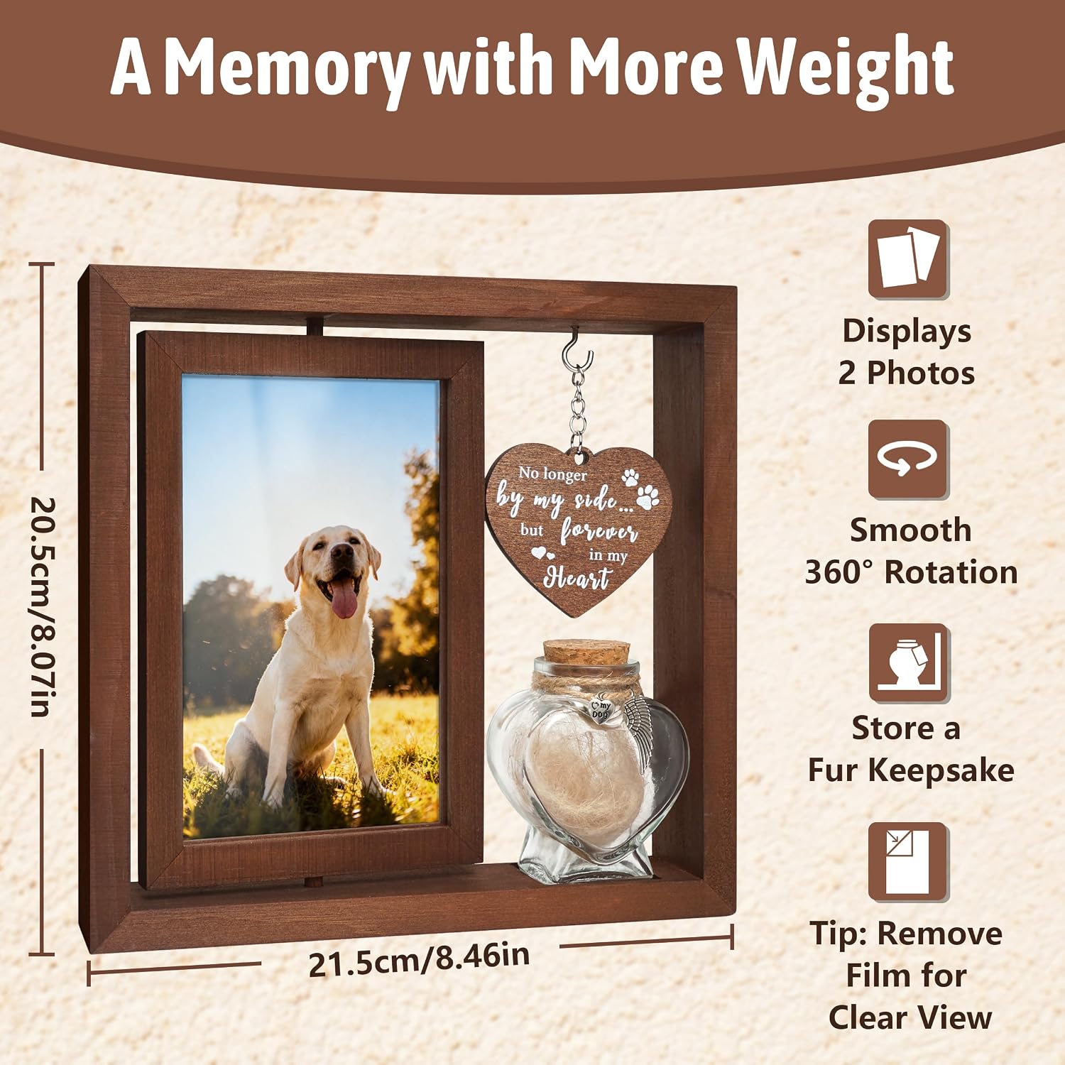 Dog Memorial Gifts for Loss of Pet - Rotating Wooden Frame for 4x6 Photo & Fur Hair Jar - Sympathy Gift for Pet Bereavement, Remembrance Keepsake - Rainbow Bridge Gift for Dog Lovers & Cat Lovers - Image 3