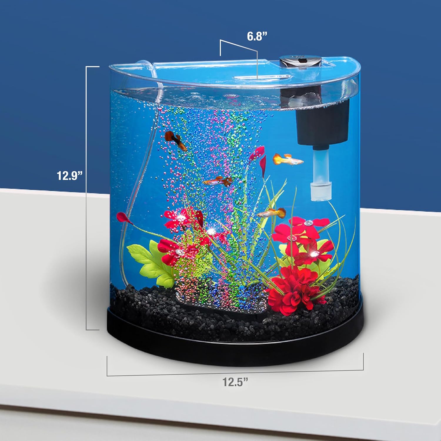 Tetra 3 Gallon Small Fish Tank, Aquarium Starter Kit, with Filter, Air pump, & Color Changing Light, Half Moon shape, for Gold Fish & Betta - Image 7