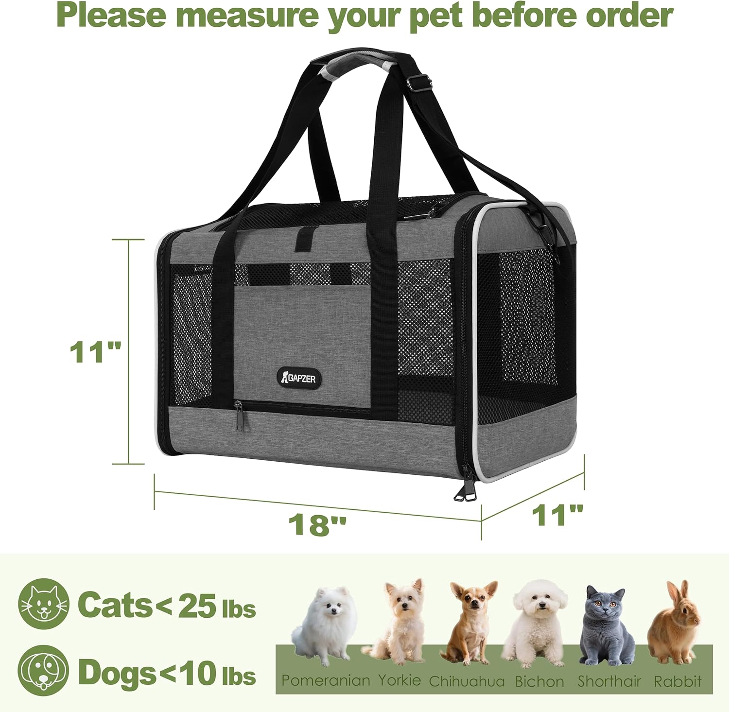 GAPZER Cat Carrier 18x11x11 Top Load, Soft-Sided Pet Travel Bag Over 15 lbs | Collapsible Small Dog Puppy Crate 10 Pound, Small Animal Rabbit Kennel Carrying Case, Kitten Mesh Cage Medium Cat Under 25 lb - Image 2