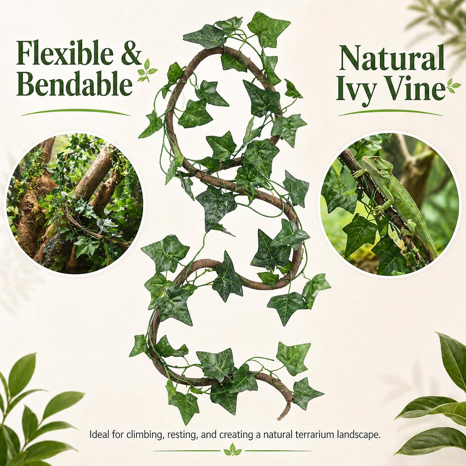 HERCOCCI Crested Gecko Tank Accessories, Reptile Hanging Plants Vines with Natural Coconut Shell Hideout & Climbing Ladder Decor for Hermit Crab Lizard Leopard Gecko Chameleon Snake Terrarium Decor - Image 6