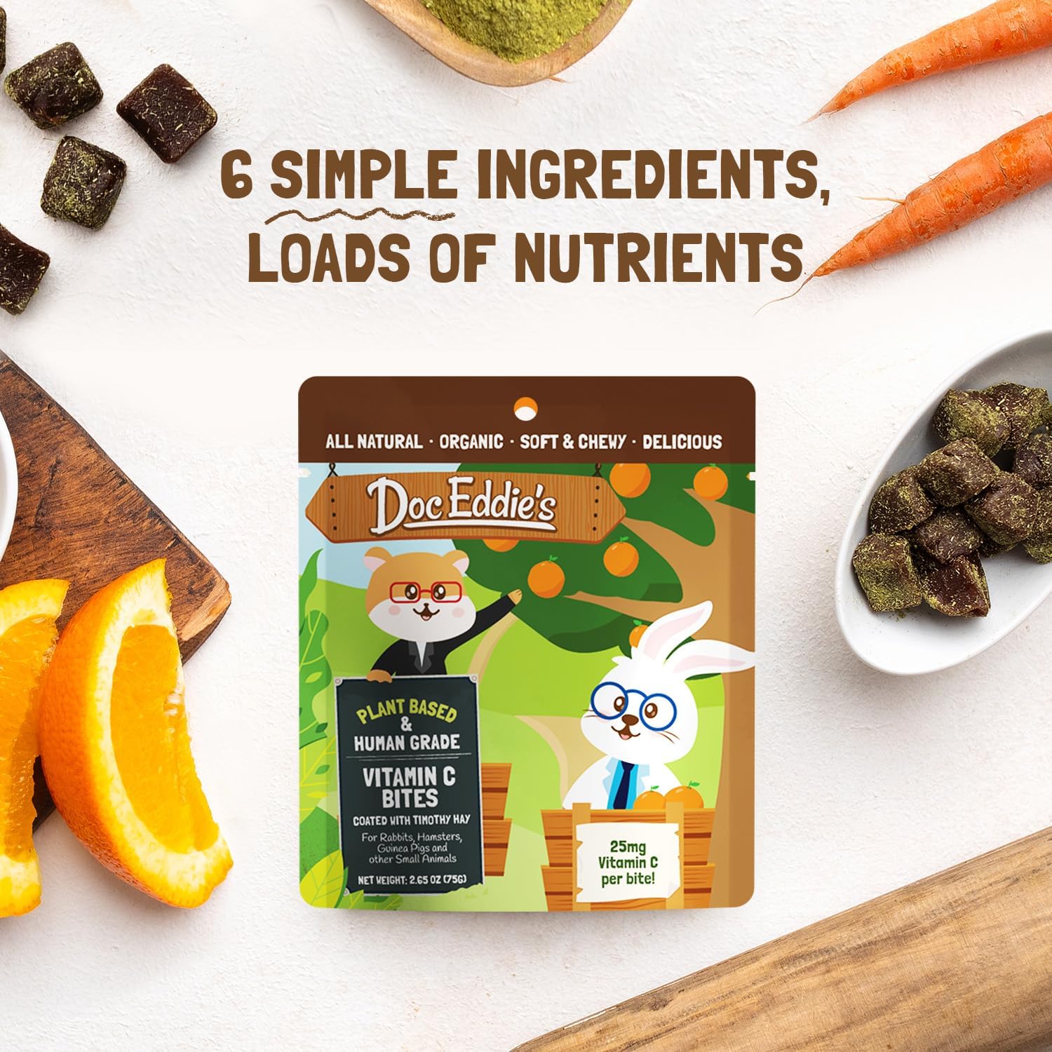 DOC EDDIE'S Vitamin C Bites Soft & Chewy Treats for Hamster, Rabbit, Chinchilla, Bunny, Gerbil, Mouse, Rat, Hedgehog, Squirrel, & Guinea Pig Friendly - Made w/Real Fruit & Organic, New & Tastier - Image 5