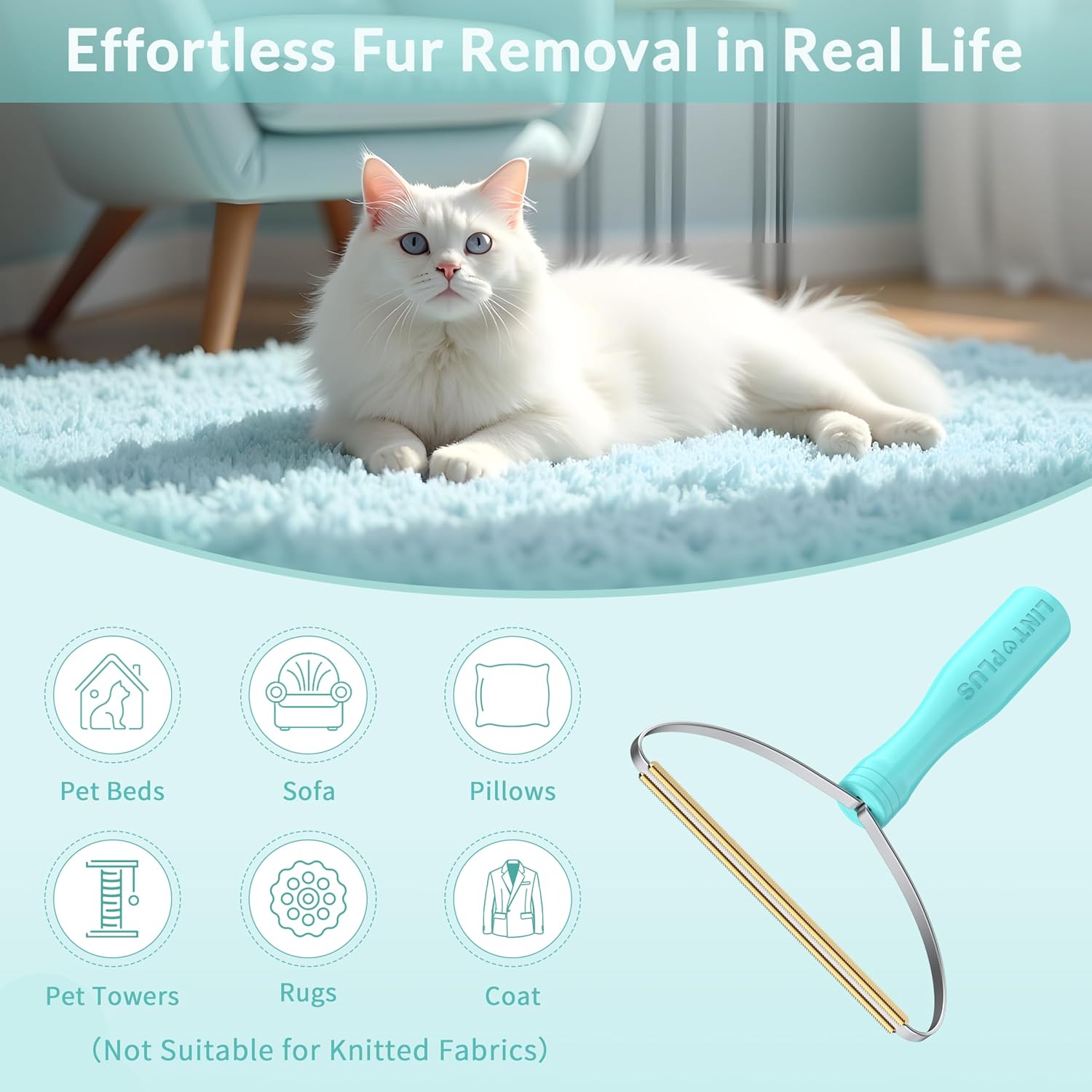 Deep Cleaner Pro Pet Hair Remover-Special Cat Hair Remover Multi Fabric Edge and Carpet Rake Scraper by LINTPLUS-Dog Hair Remover for Rugs,Couch & Pet Towers-Easy to Every Hair! - Image 2