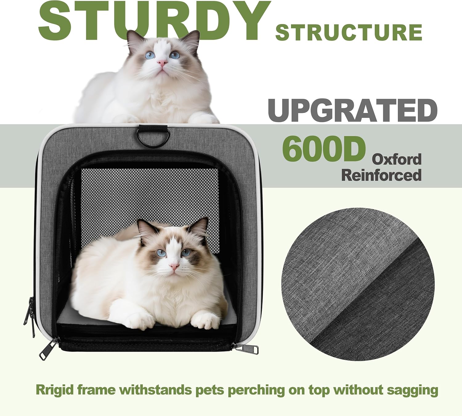 GAPZER Cat Carrier 18x11x11 Top Load, Soft-Sided Pet Travel Bag Over 15 lbs | Collapsible Small Dog Puppy Crate 10 Pound, Small Animal Rabbit Kennel Carrying Case, Kitten Mesh Cage Medium Cat Under 25 lb - Image 4
