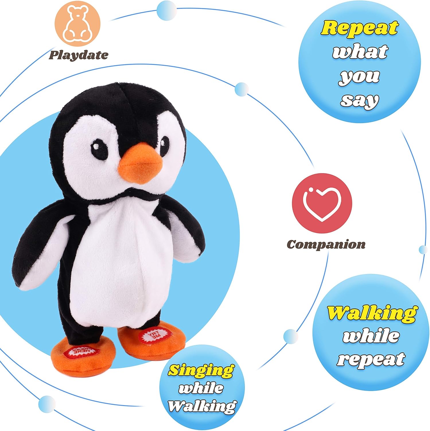 Hopearl Talking Singing Penguin Repeats What You Say Walking Electric Interactive Animated Toy Speaking Plush Buddy Gifts for Toddlers, 7.5'' - Image 4