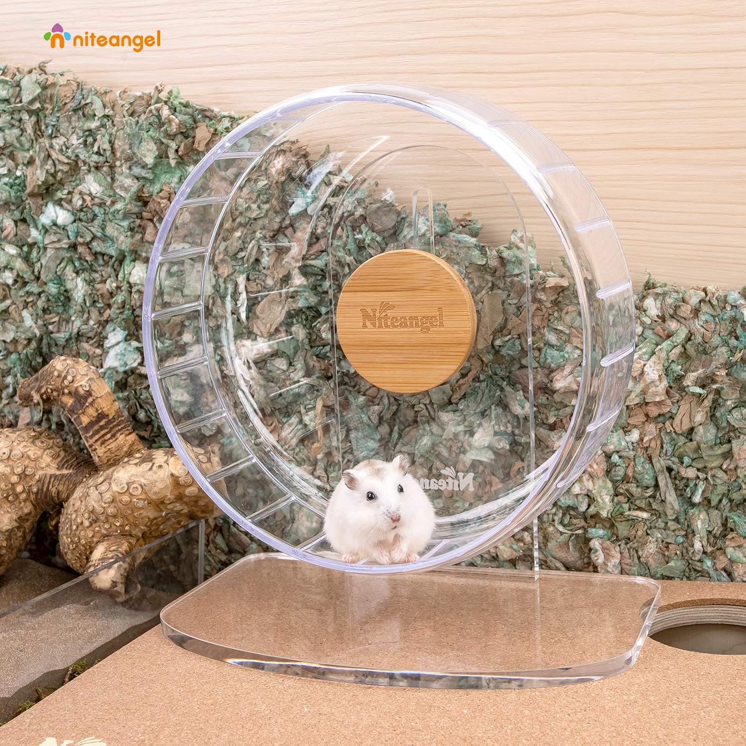 Niteangel Super-Silent Hamster Exercise Wheels: - Quiet Spinner Hamster Running Wheels with Adjustable Stand for Hamsters Gerbils Mice Or Other Small Animals (S, Transparent) - Image 3