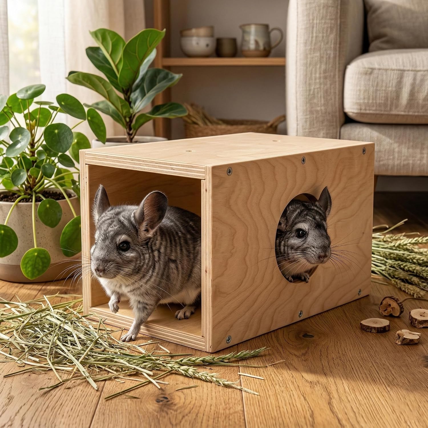 Chinchilla Natural Wood Hanging Tunnel Toys, Small Animals Tunnel Tube, Chinchilla Cage Accessories for Ferret Guinea Pig Rat Hiding and Resting (with Holes) - Image 6