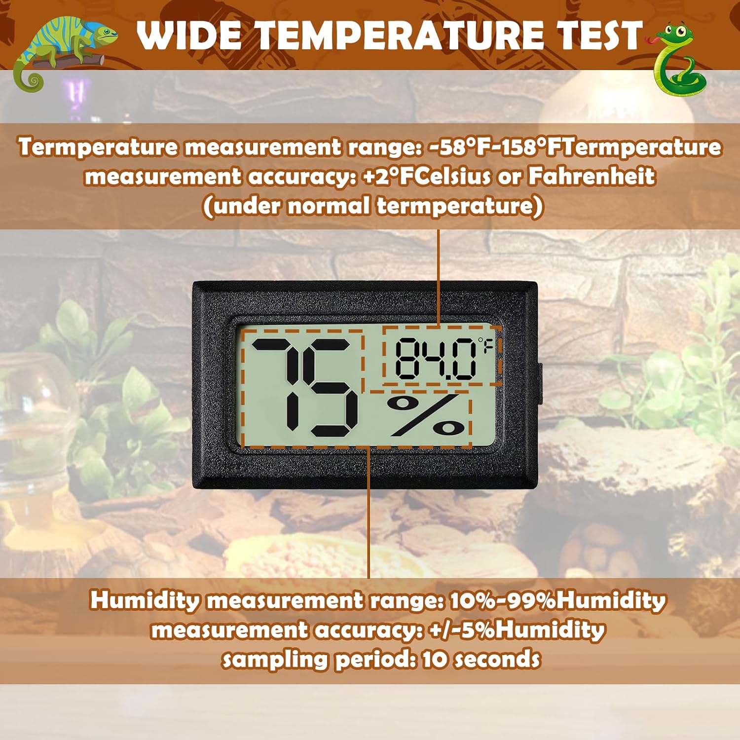Reptile Thermometer and Humidity Gauge,2PCS Digital Hygrometer Adhesive Reptile Terrarium Hydrometer,Bearded Dragon Tank Accessories,Pet Humidity Meter Supplies for Leopard Crested Gecko,Snake,Lizard - Image 2