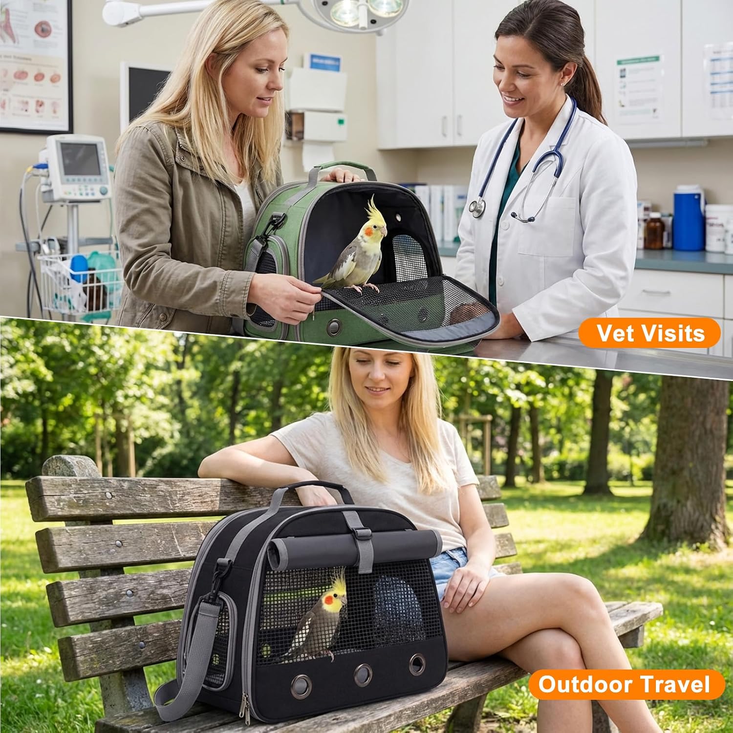 Bird Carrier, Lightweight Breathable Bird Backpack, Portable Wild Bird Carrier with Standing Perch for Parrot Travel Vet Visit (Grey) - Image 7