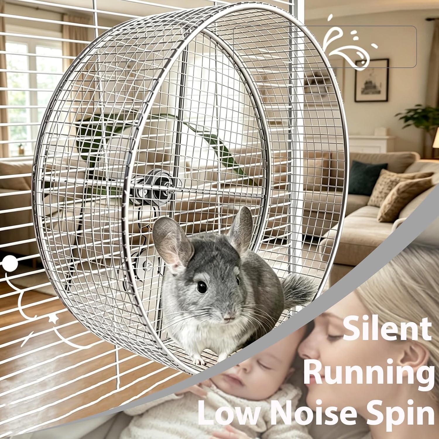 11.8" Silent Chinchillas Exercise Wheel - Stainless Steel Large Hamster Rodent Wheel for Syrian Hamsters, Sugar Gliders, Hedgehogs, Squirrels and Small Pets (11.8inch) - Image 4