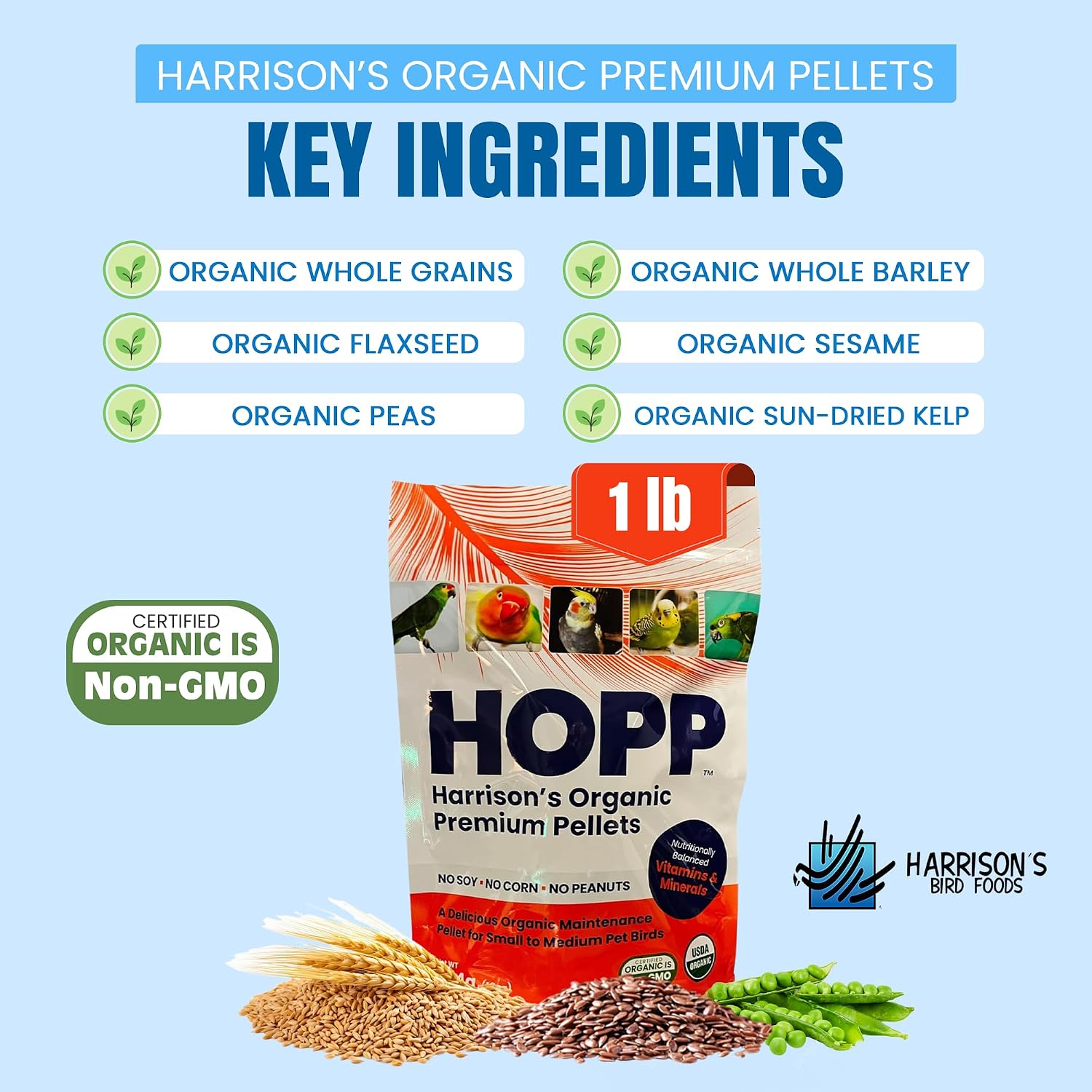 Harrison's Organic Premium Pellets- a Well-Balanced, Certified Organic Small to Medium Pet Bird Diet—No Soy, Corn, and Peanuts for Those Seeking to Avoid These Ingredients - Image 3