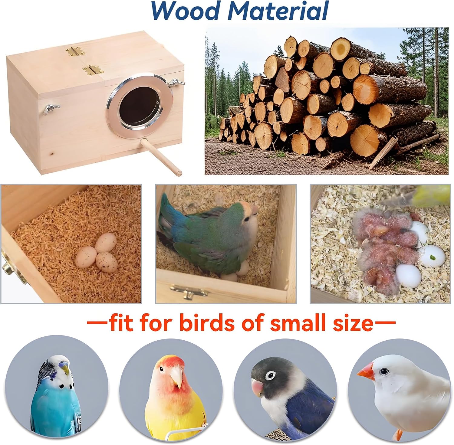 JSLZF Bird Nest, Parakeet Nest Box, Bird Breeding Box with Perch, Wood Budgie Nest Box for Bird, Parrot, Lovebirds, Parrotlet, Finch, Sparrow 7.8” x 4.7” x 4.7” - Image 5