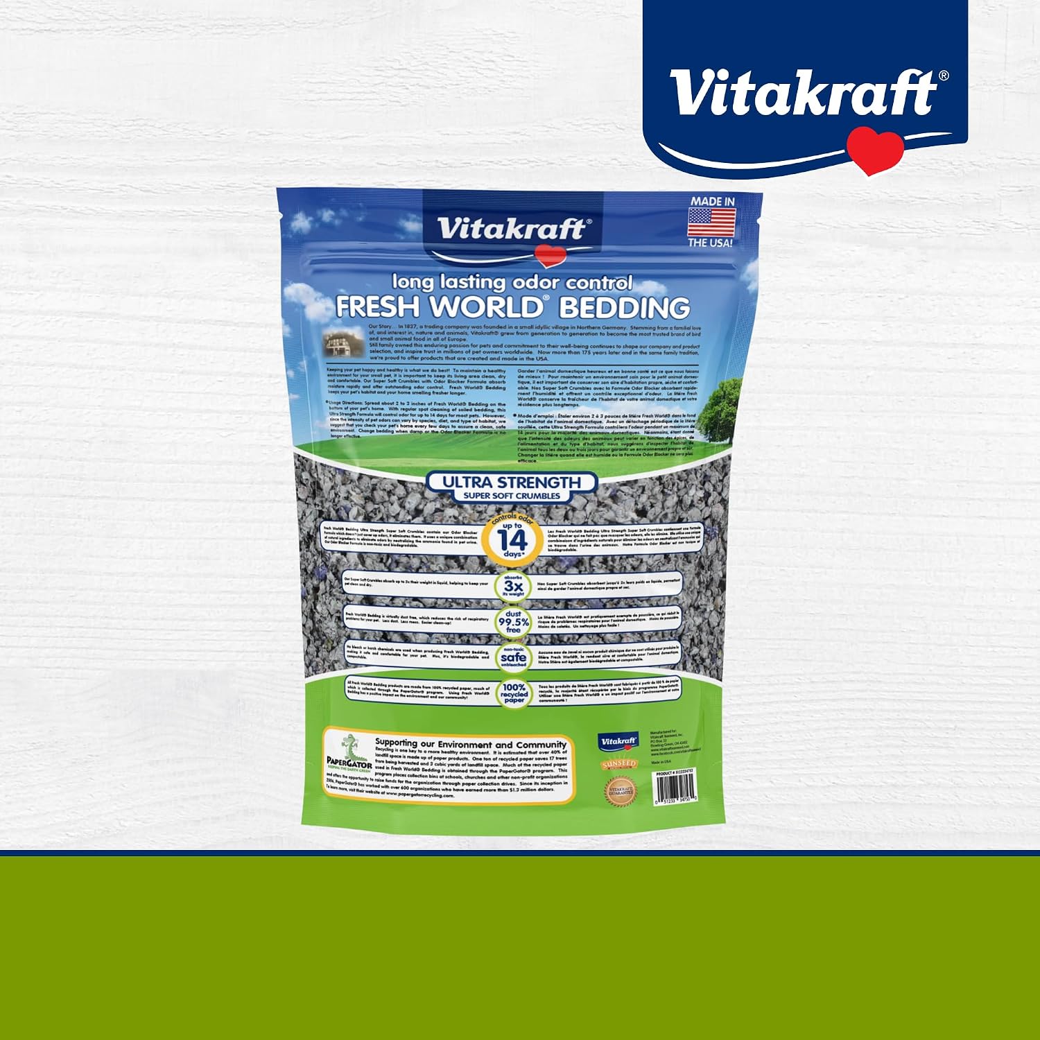 Vitakraft Fresh World Small Animal Bedding - Ultra Strength - Pet Bedding for Litter Boxes and Cages (16 L),Gray, 975 cu in - Image 7