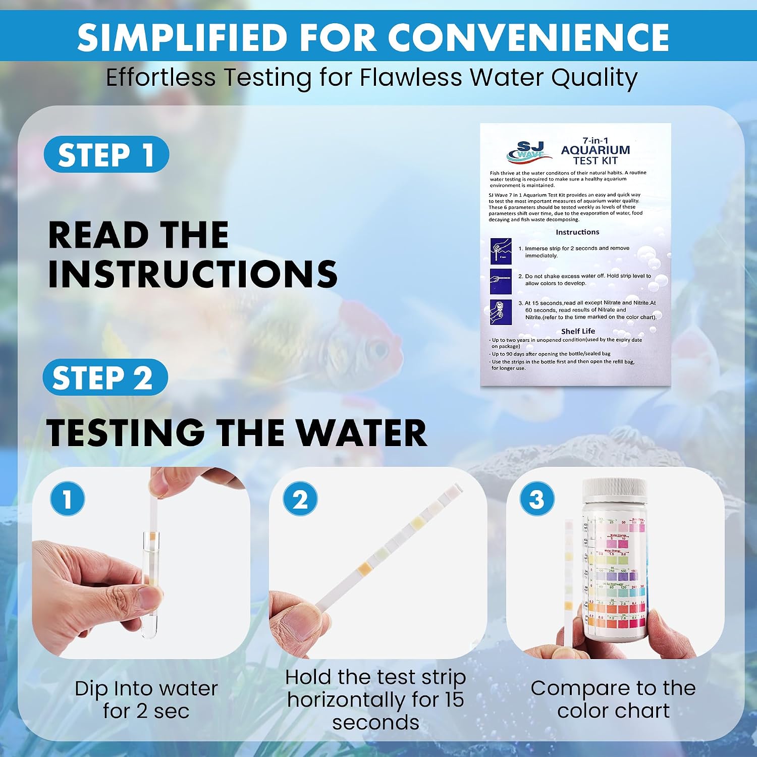 7 in 1 - Aquarium Test Strips | 100 Fast & Accurate Strips | Fish Tank Aquariums Water Test Kit & ebook | Aquarium Thermometer | Fish Tank Water Testing Kit for Fresh & Saltwater | Versatile Usage - Image 4