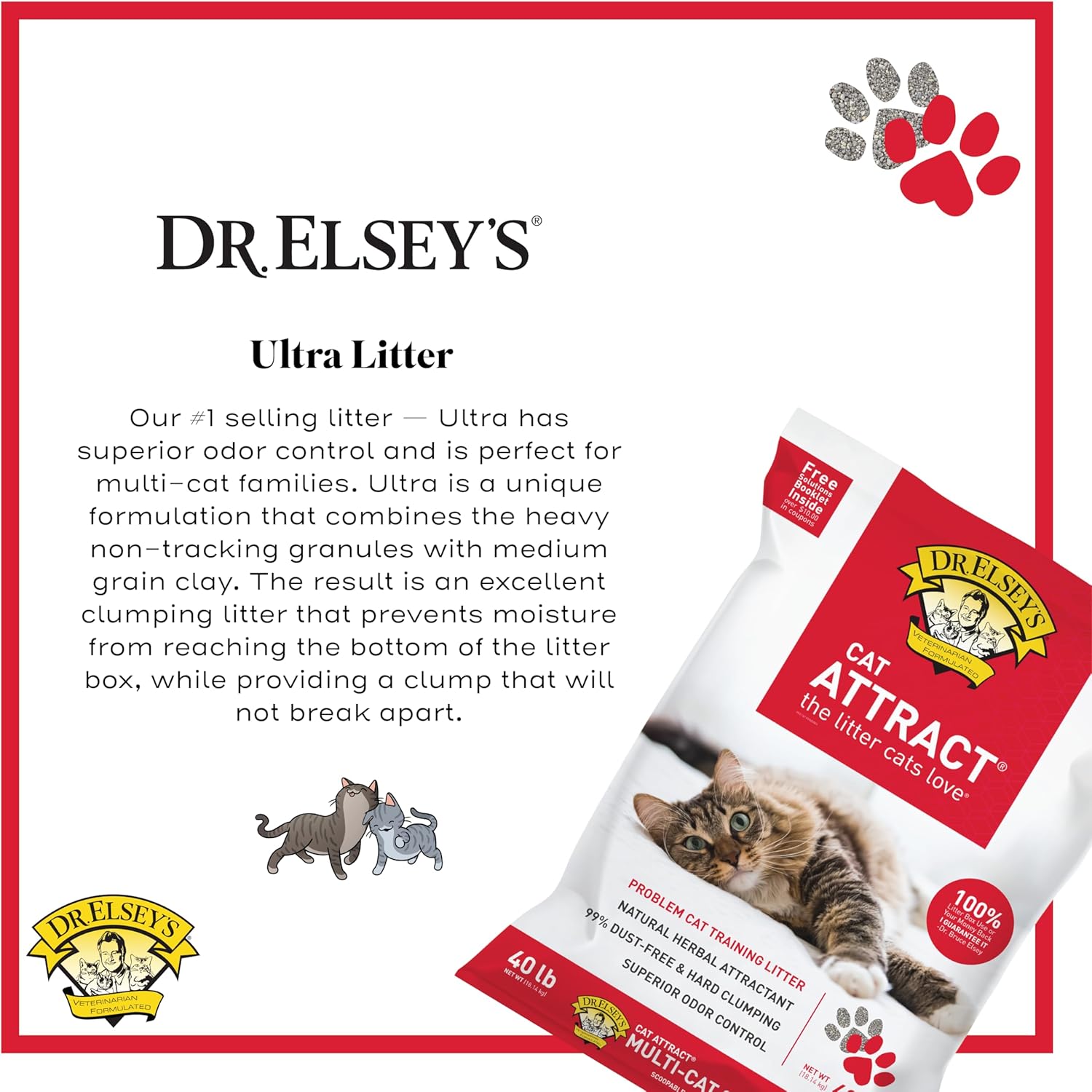 Dr. Elsey's Premium Clumping Cat Litter - Cat Attract - 99% Dust-Free, Low Tracking, Hard Clumping, Superior Odor Control, Natural Herbal Attractant, Unscented & Natural Ingredients, 40 lb - Image 3