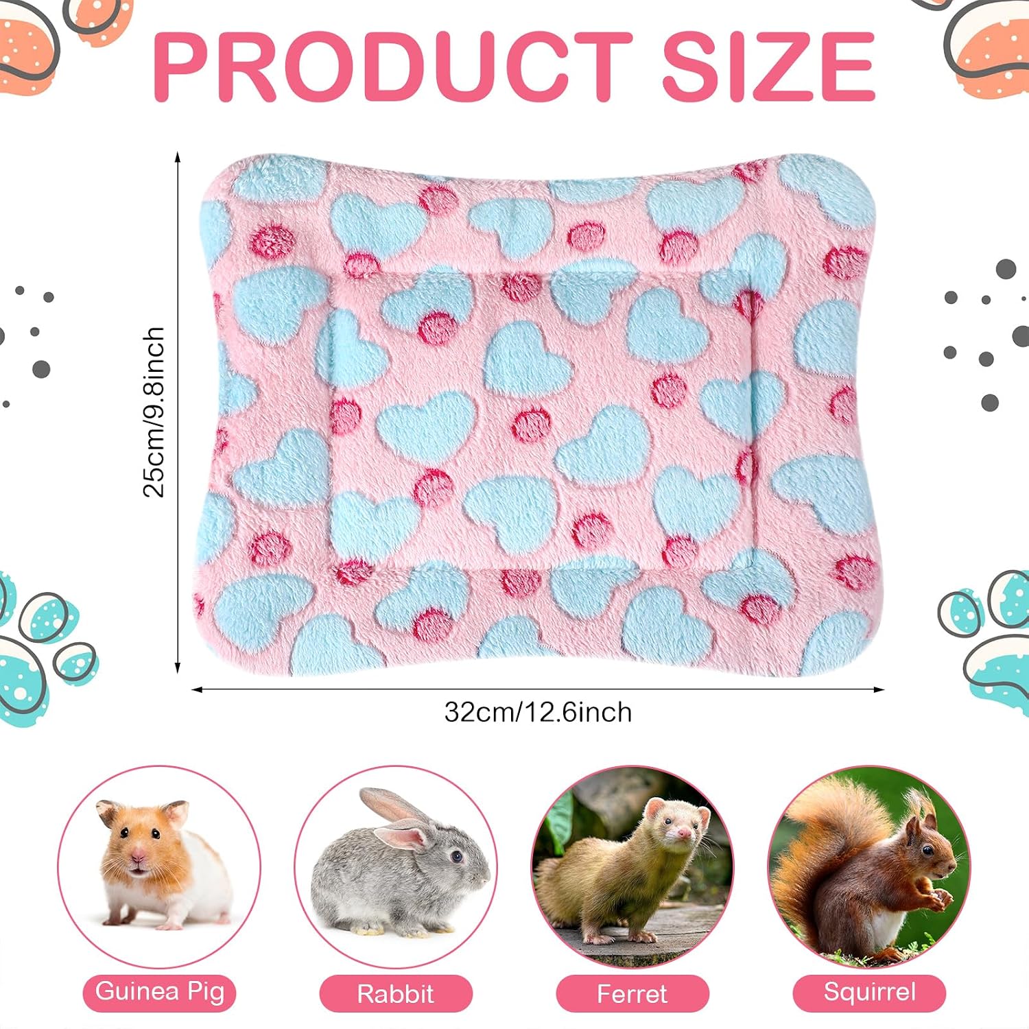 Tuanse 4 Pack Guinea Pig Bed Mat Bedding Rabbit All Season Soft Fleece Bed Pad for Small Animal Mattress Fleece Sleeping Pad for Hedgehogs Bunny Ferrets Hamster(Heart,13 x 10 Inch) - Image 2