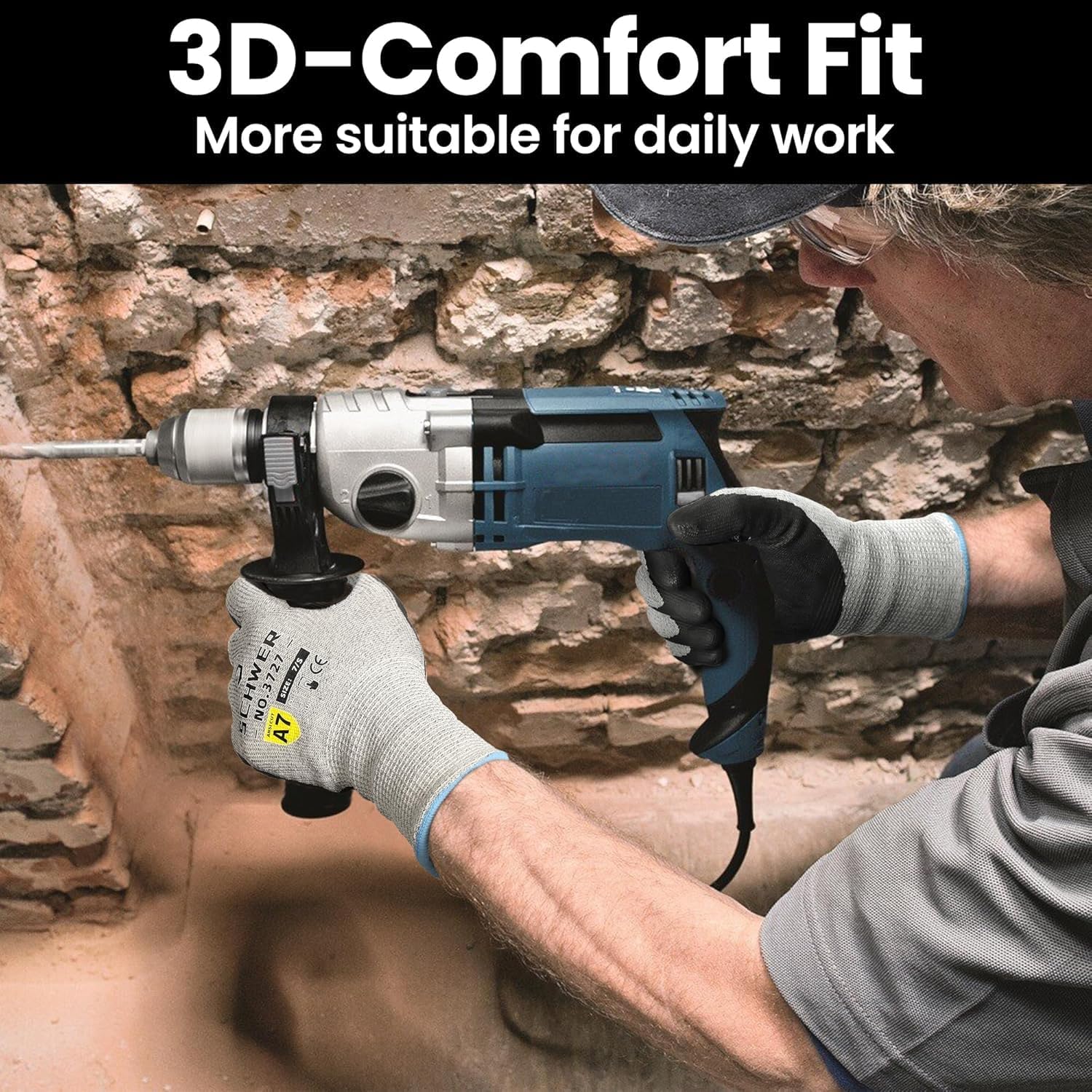 High Level Cut Resistant Work Gloves for High Risk Work, ANSI A7 Cutting Gloves with Reinforced Thumb, Used for WoodWorking, Construction, Non Slip, Durable, Breathable & Cool, L, 1 pair, PR3727 - Image 3