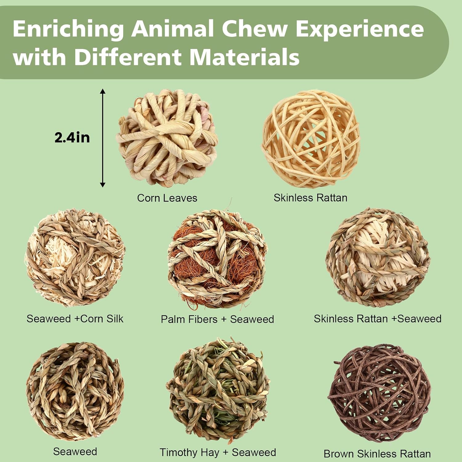VESPRO Bunny Chew Grass Balls, Rolling Chew Toys for Small Animals, Natural Chew Grass Toys and Bunny Treats for Rabbits, Guinea Pigs, Chinchillas, Hamsters, Mice Teeth Grinding (8 Pcs) - Image 2