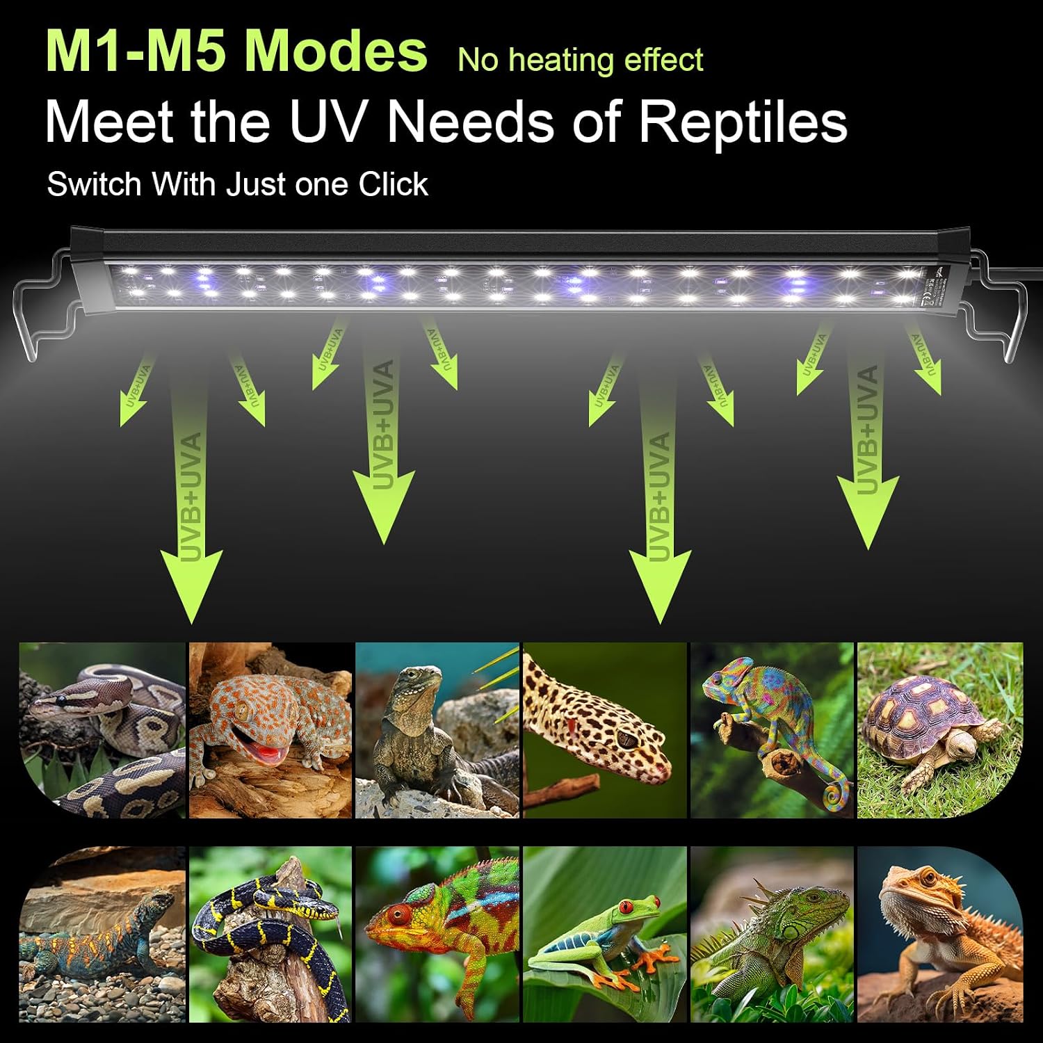 16W LED UVB Light for Reptiles Terrarium Light Extendable Reptile Tank Light with Controller &Dimming and 5 UVI Modes Full Spectrum Brilliant White Blue Red Lights for Bearded Dragon, Gecko - Image 4