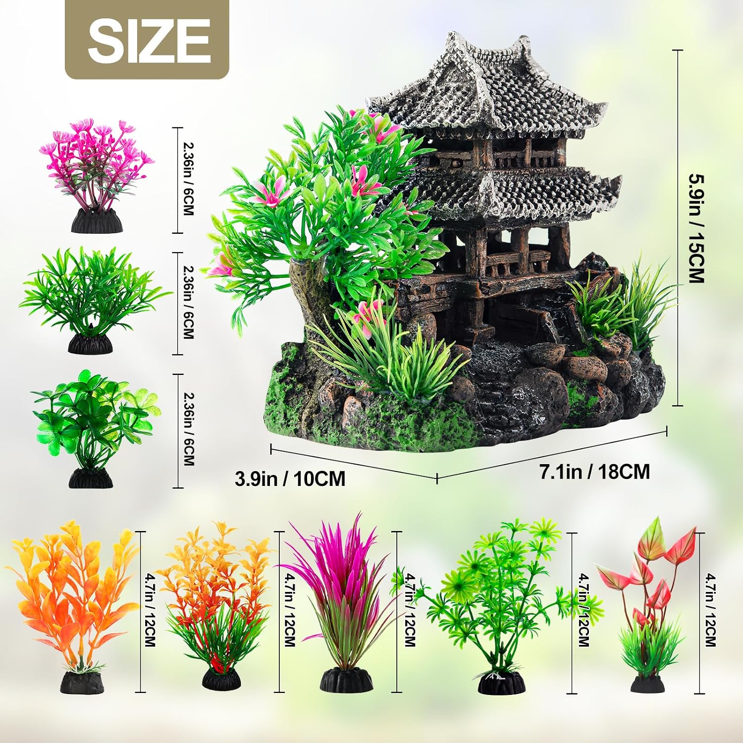CousDUoBe 9Pcs Resin Castle Decorations Set,Realistic Fish Tank Castle with Eco-Friendly Design,Fish Tank Decorations Aquarium Accessories - Image 2