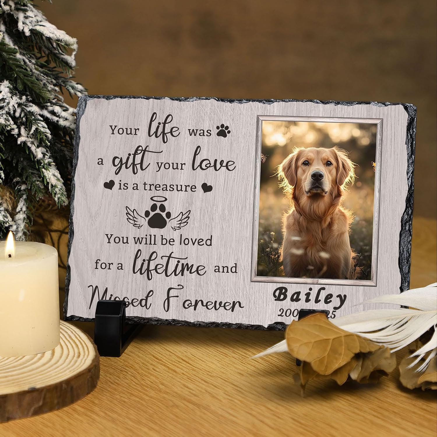 Ships Next Day Personalized Dog Memorial Gifts for Loss of Dog, Custom Pet Memorial Stone with Photo Name Date Bereavement Sympathy Gift for Dog Cat Lover - Image 3
