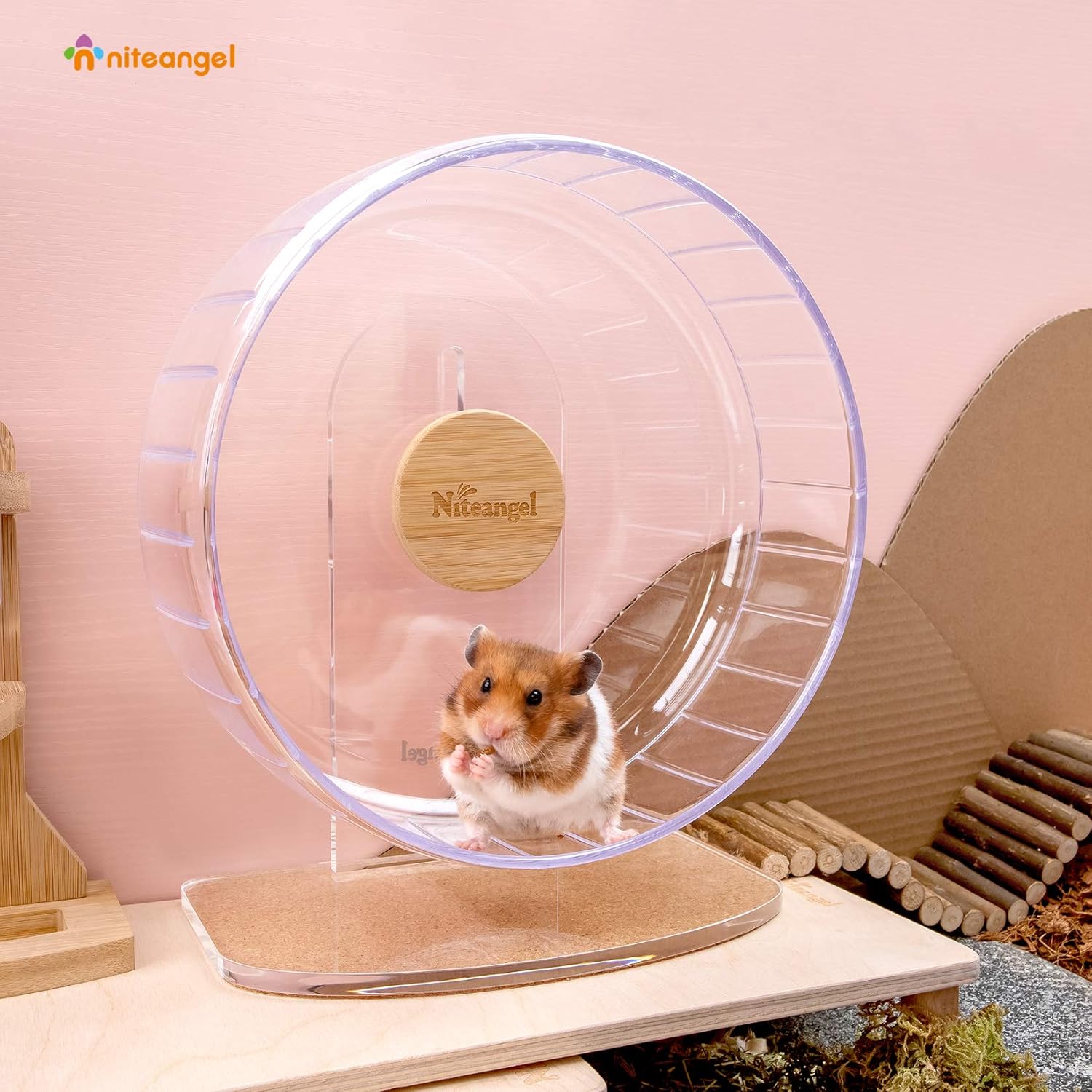 Niteangel Super-Silent Hamster Exercise Wheels - Quiet Spinner Hamster Running Wheels with Adjustable Stand for Hamsters Gerbils Mice Or Other Small Animals (M, Transparent) - Image 5