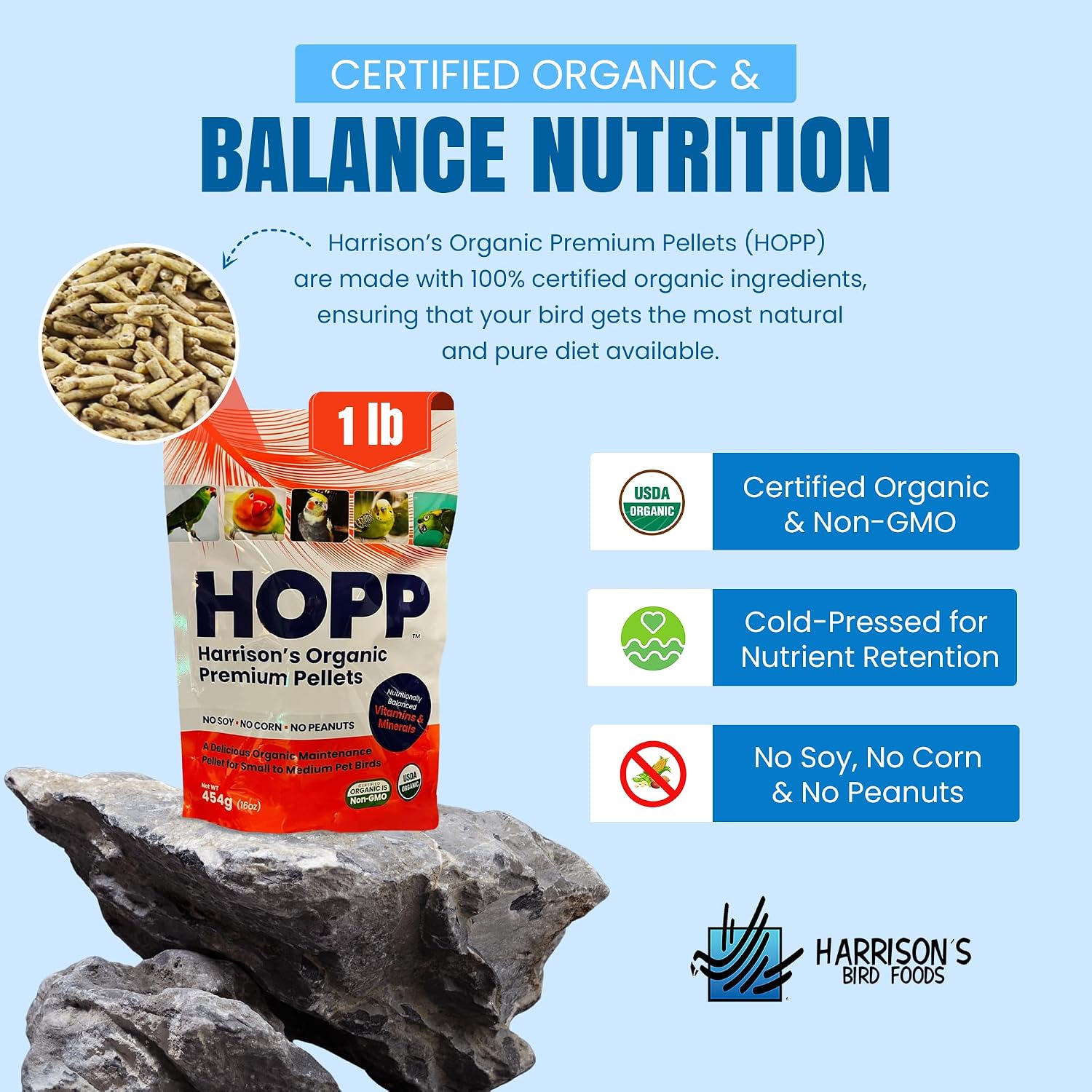 Harrison's Organic Premium Pellets- a Well-Balanced, Certified Organic Small to Medium Pet Bird Diet—No Soy, Corn, and Peanuts for Those Seeking to Avoid These Ingredients - Image 4