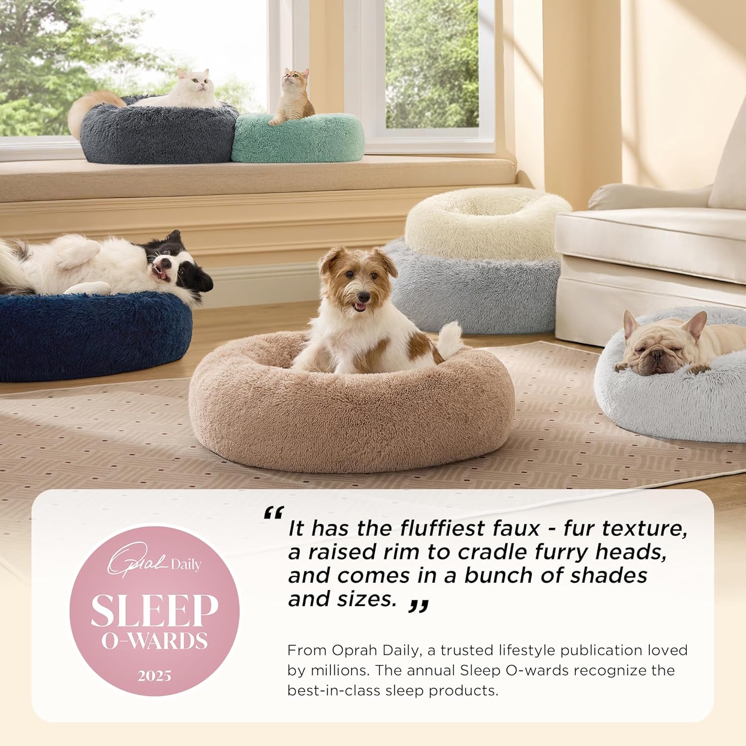 Bedsure Calming Dog Bed Medium Size Dog Donut Washable Pet Bed,30ins Camel | Fluffy Faux Fur Round Cuddler,Machine Washable,Anti-Slip Bottom,Anti-Anxiety,Deep Sleeping for Pets Up to 45 Lbs - Image 2