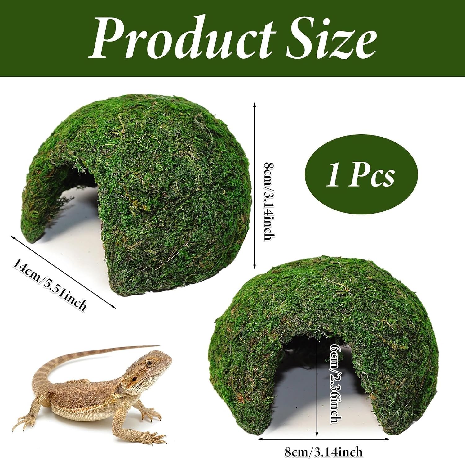 Reptile Moss Hideout, Half Round Cave for Lizards Snakes Frogs | Reptile Moss Hideout, Half-round dome shape, Full moss exterior coverage, Spacious interior room, Stable on all substrates - Image 2