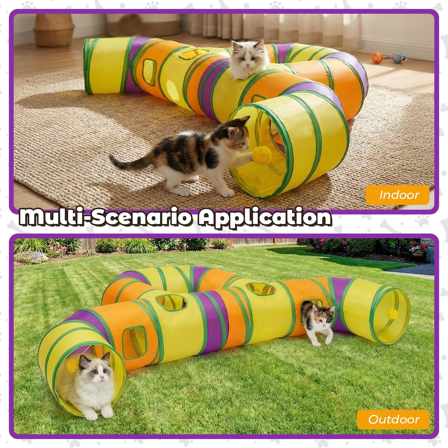 Cat Tunnel for Indoor Cats Large, Collapsible Cat Playhouse Pet Play Tunnel Tube Maze with Hanging Pom-Poms and Interactive Holes for Kitten, Kitty, Puppy, Rabbits, Ferret, Guinea Pig - Image 7