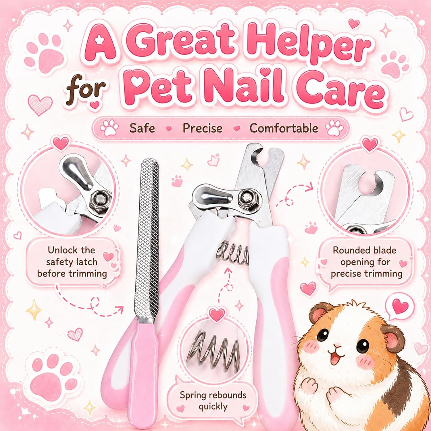 Guinea Pig Brush Kit Hamster Cleaning Grooming Comb with Nail Clipper Trimmer, Nail Files - Professional Small Animal Grooming Tool for Rabbit, Bunny, Puppy, Kitten, Ferret - Image 6