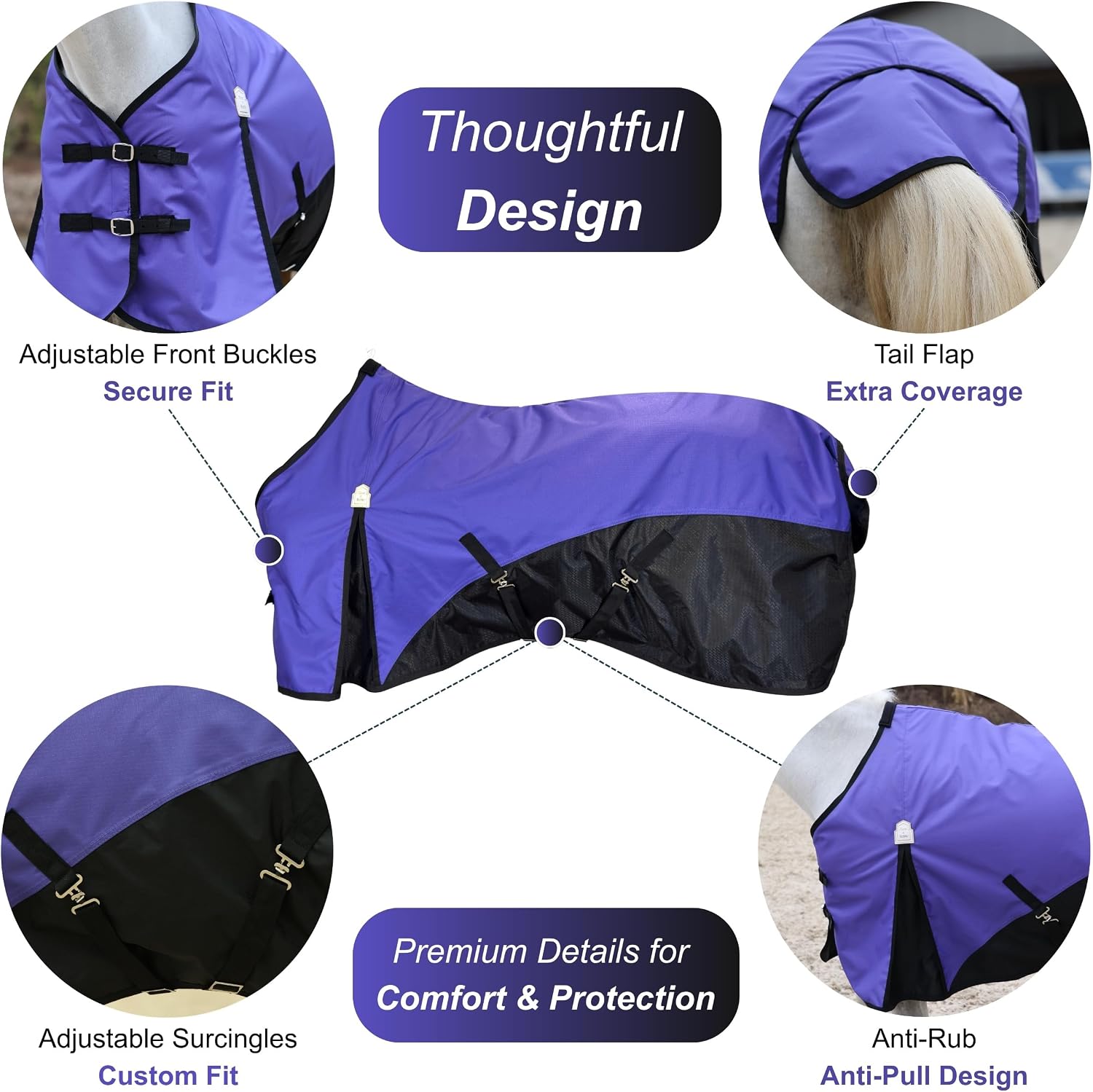 BARN & STABLE 600D Ripstop Lightweight Horse Turnout Sheet No Fill,Water-Resistant & Breathable Horse Blanket for Spring and Mild Weather, with Anti-Rub Fleece Withers - Image 5
