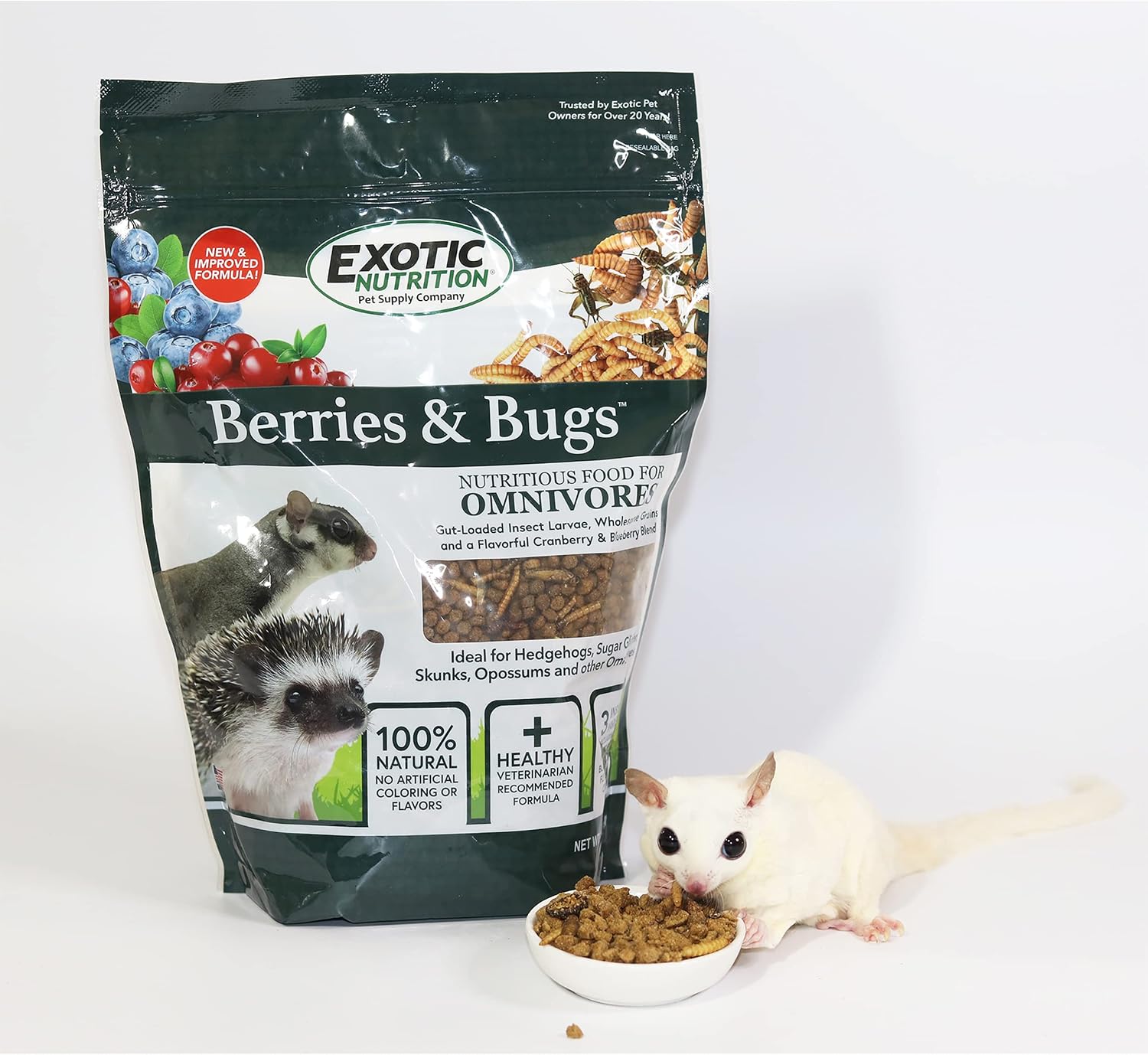 Berries & Bugs 1.5 lb - All Natural High Protein High Fiber Food for Hedgehogs, Skunks, Opossums, Sugar Gliders - Universal Insectivore Diet with Fruit, Gut-Loaded Insects, & Healthy Vitamins - Image 2