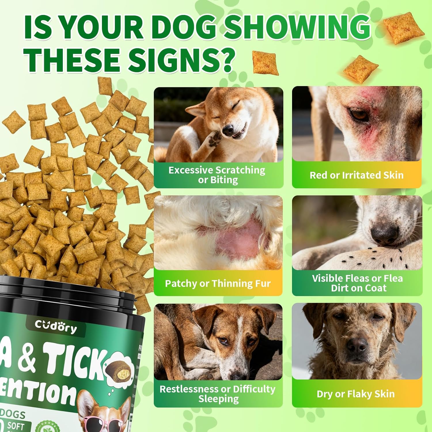 Flea and Tick Prevention for Dogs Chews- 500 Crunchy & Creamy Chews, Dogs Flea Chewables with Skin & Coat Support - Oral Supplement for All Breeds & Ages - Chicken & Cheese Flavor - Image 6