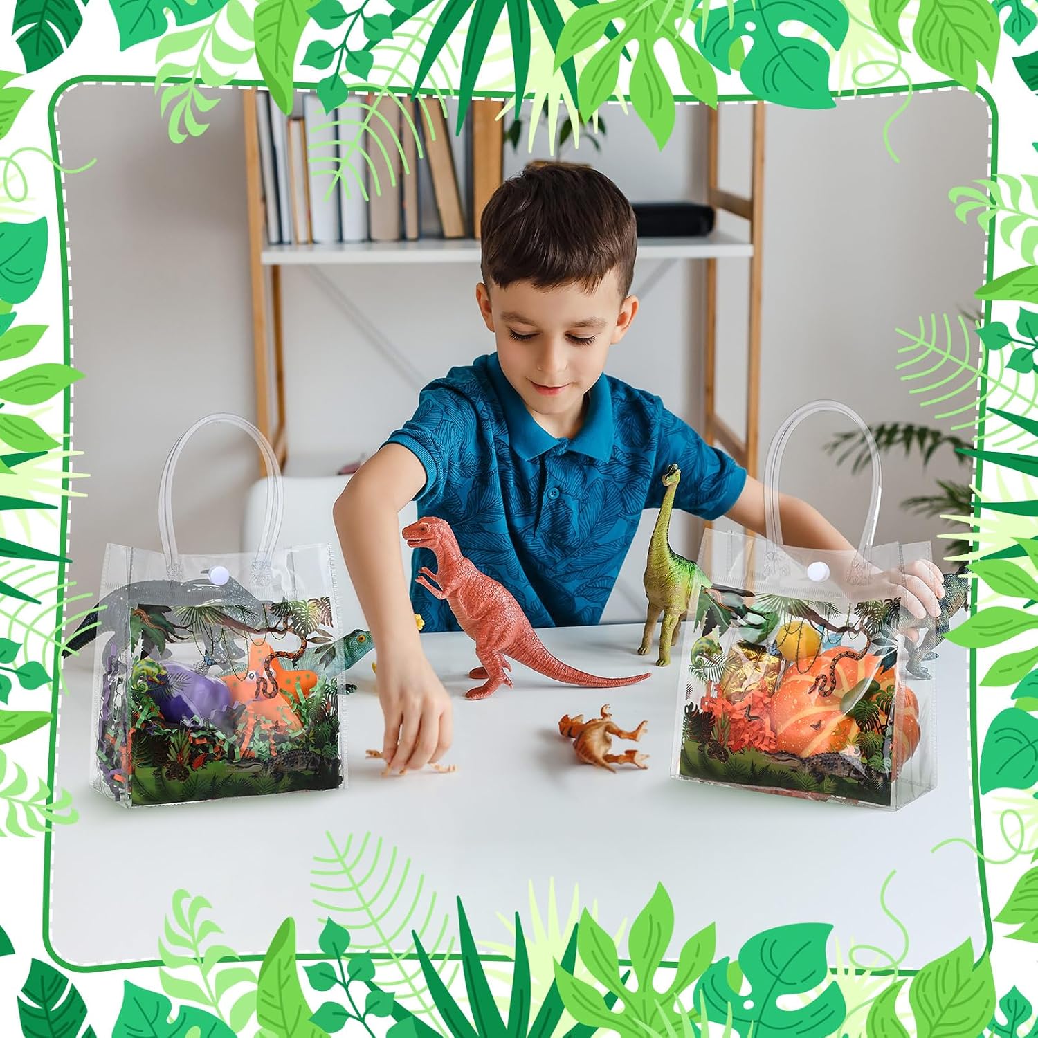 Leinuosen 24 Pcs Reptile Party Favor Reptile Swamp Clear PVC Gift Bags with Handle Lizards Turtles Snakes Crocodiles Treat Bags for Wildlife Jungle Animal Party Supplies - Image 5