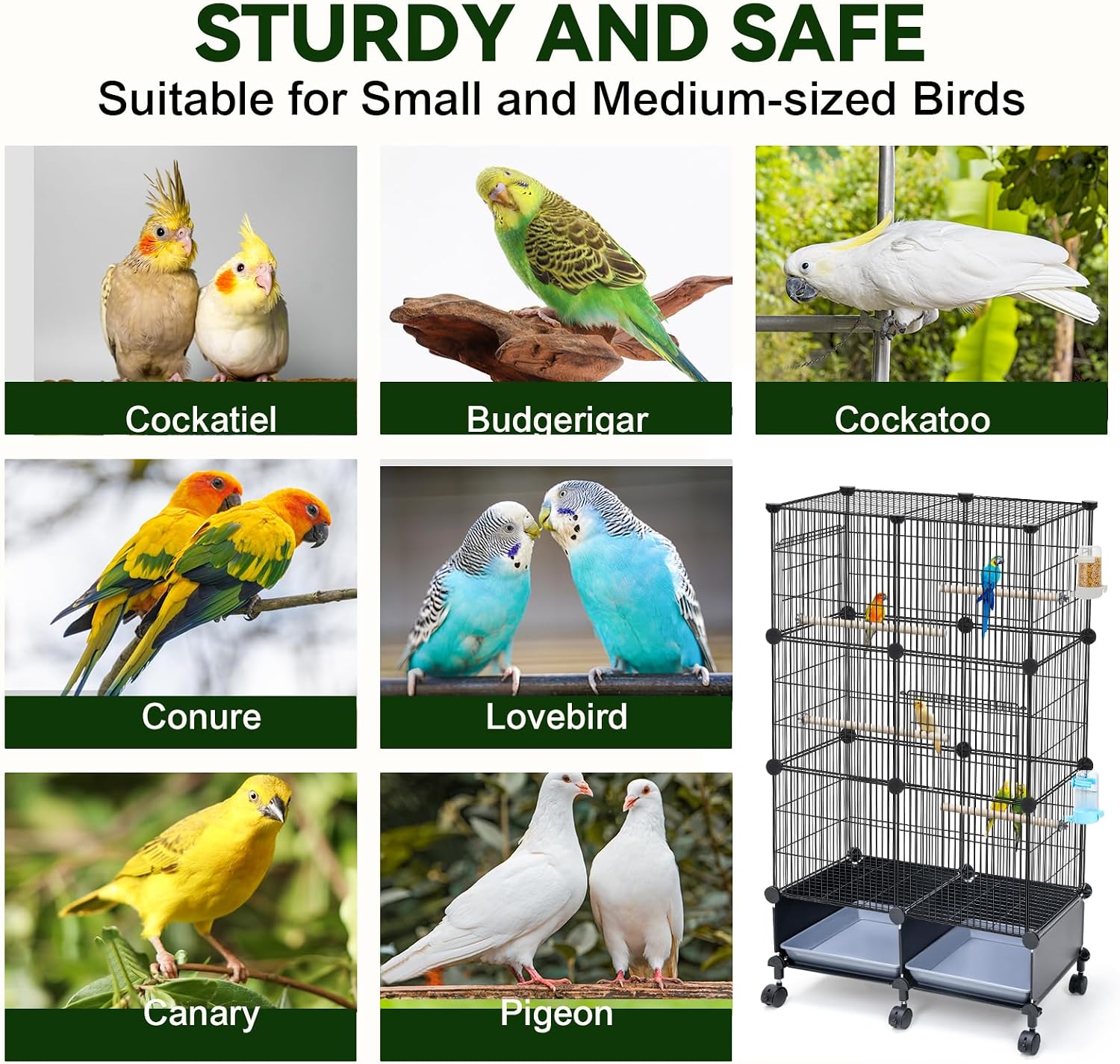 VISCOO Upgraded Encrypted 46-Inch Bird Cage, with Wooden Perches, Metal Parakeet Cage with Slide-Out Tray, Water Bottle&Feeder, Bird Cages for Parrot,Parakeets,Cockatiel,Lovebird,Small Mid-Sized Birds - Image 5
