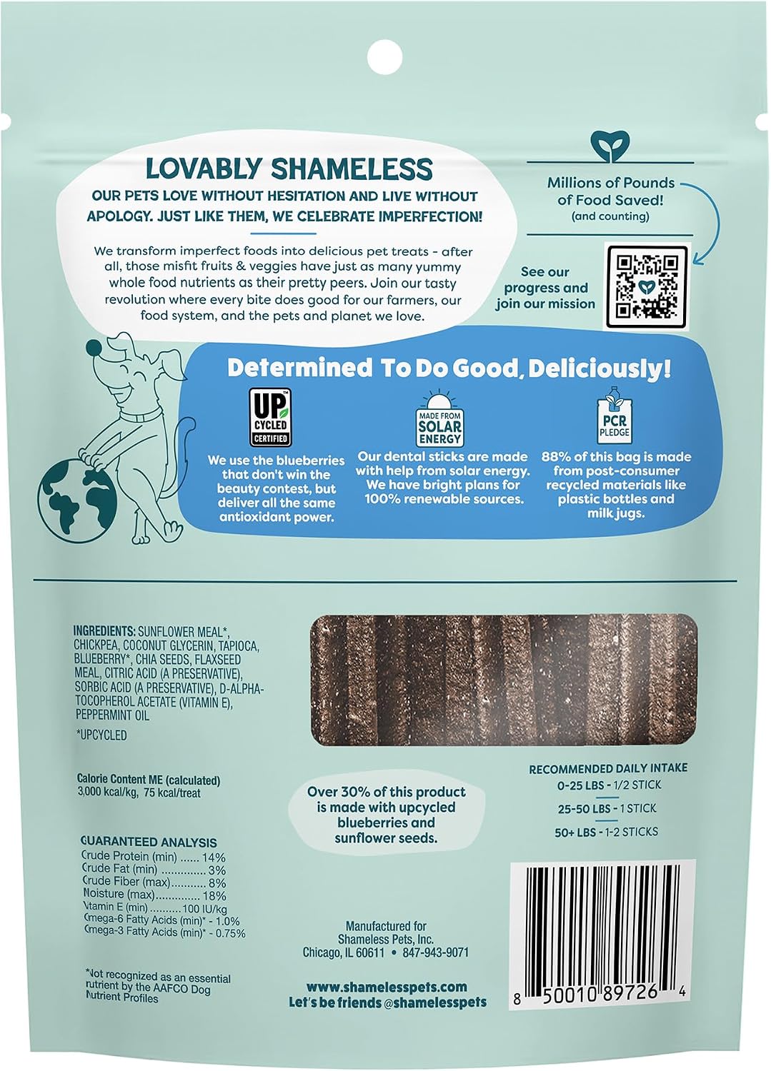 Shameless Pets Blueberry & Mint Dental Chews for Dogs, 8 Chews - Natural Dog Teeth Cleaning Treats with Fresh Breath Benefits | Grain-Free Dental Sticks for Small, Medium & Large Dogs - Image 2