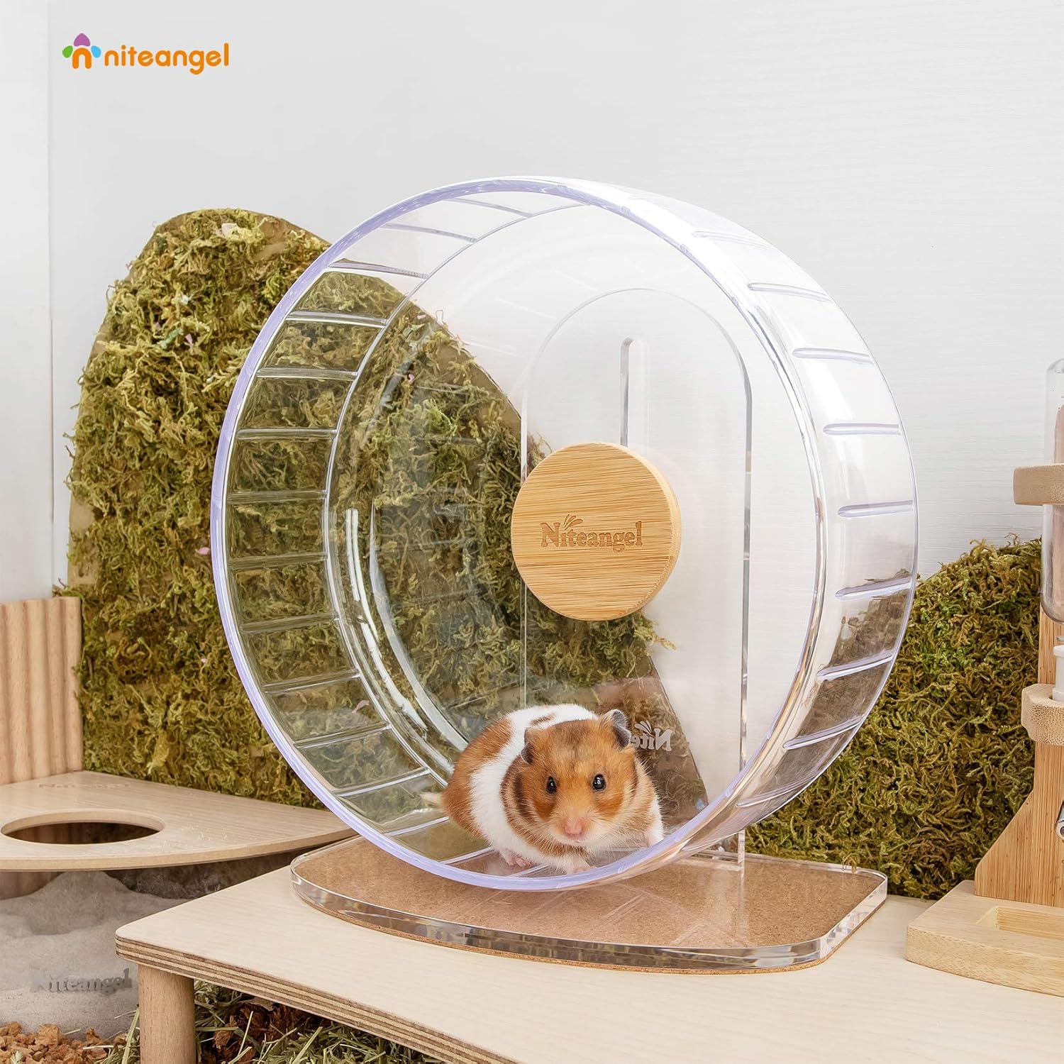 Niteangel Super-Silent Hamster Exercise Wheels - Quiet Spinner Hamster Running Wheels with Adjustable Stand for Hamsters Gerbils Mice Or Other Small Animals (M, Transparent) - Image 3