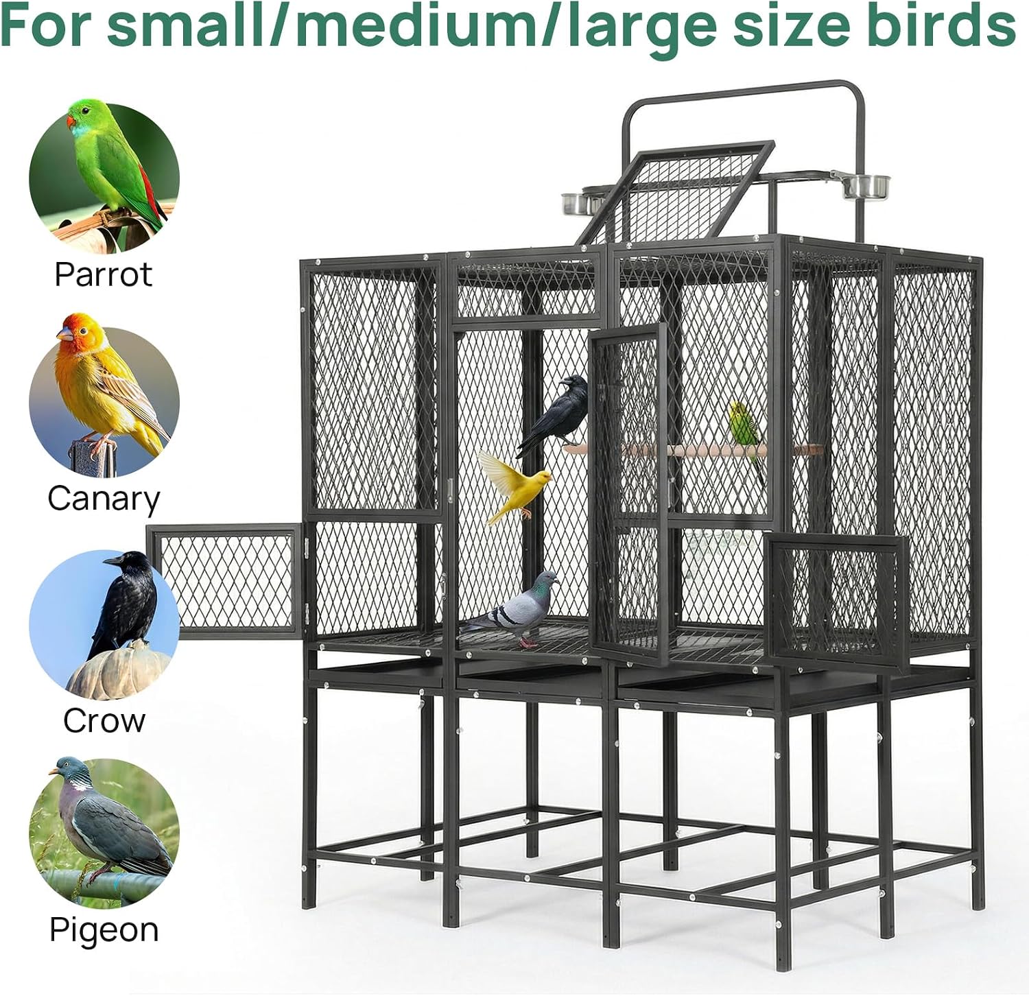 44" Carbon Steel Bird Flight Cage Detachable Playtop Indoor Outdoor | Heavy Duty Carbon Steel Flight Cage for Cockatiels, Parakeets, Conures & Lovebirds (Indoor & Outdoor Use) - Image 6