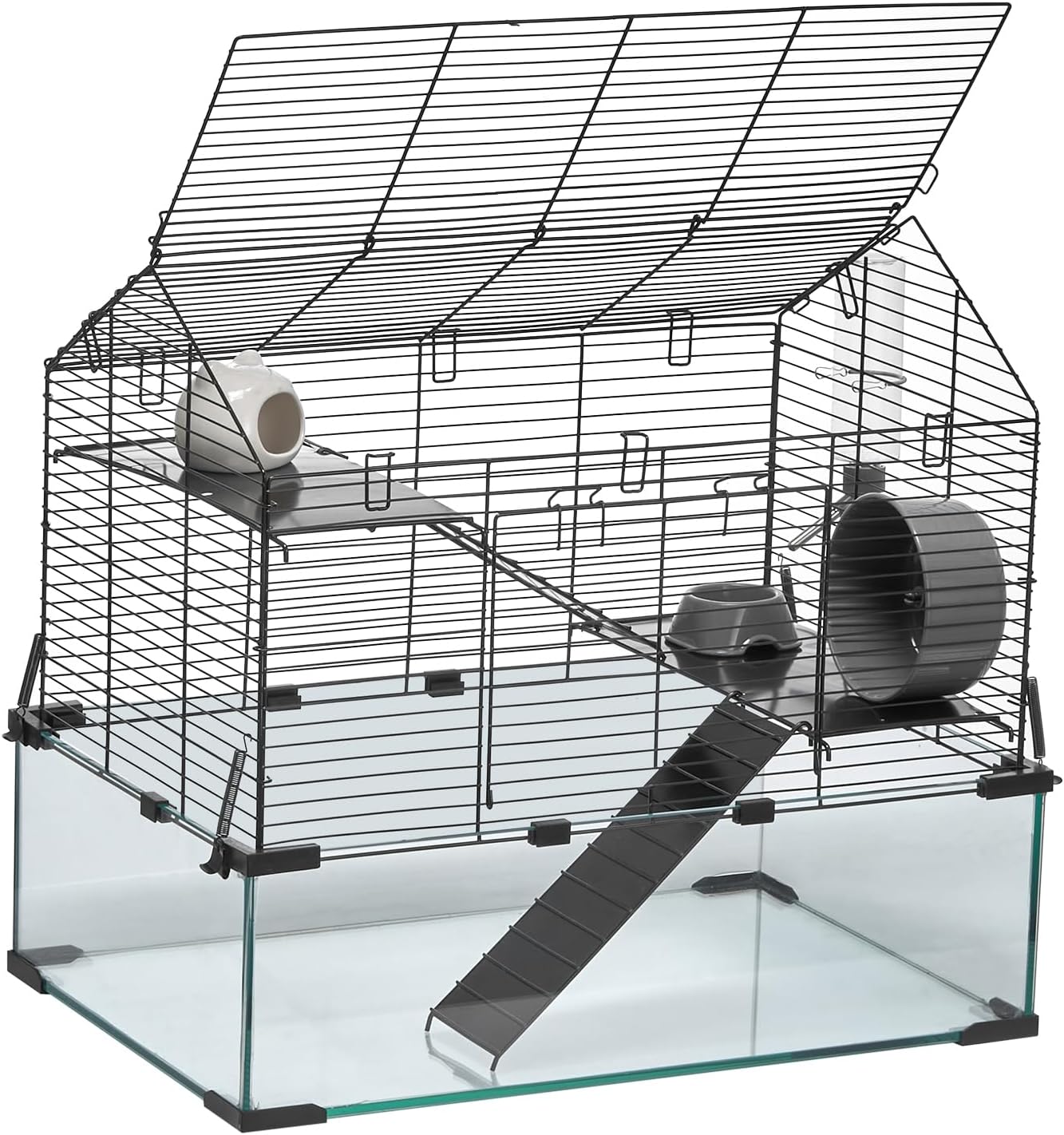 VEVOR Hamster Cage, 360° Viewing Transparent Hamster Habitats, Small Animal Cage, 22.8 x 15 x 21.3 in, Ventilated Pet Mouse Cages with Water Bottle, Portable Hamster House for Rats, Guinea Pigs - Image 9