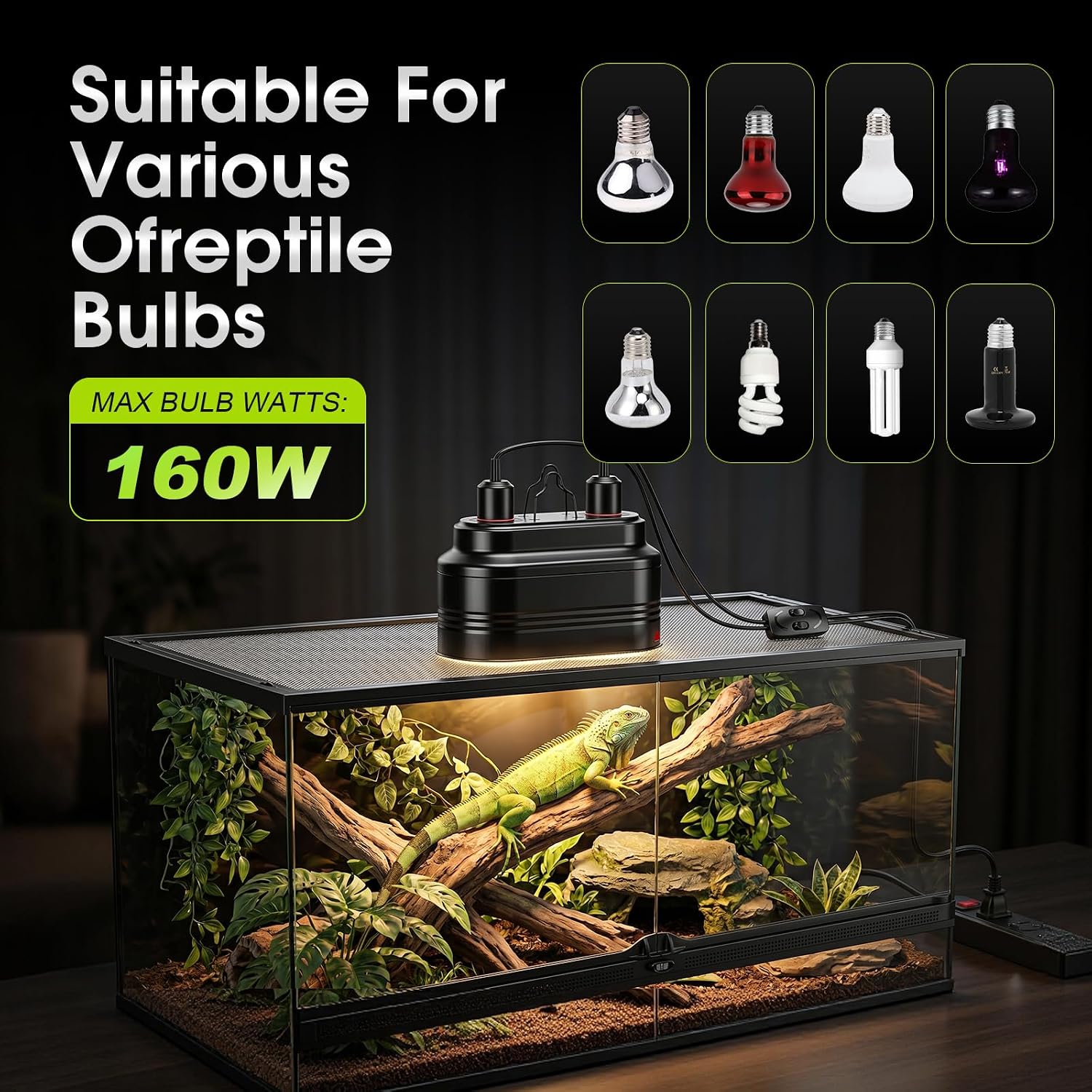 MECESOR Reptile Light Fixture with Switches, Dual Reptile Heat Lamp Fixture UVB & Basking Bulb Holder for Glass Terrarium Habitat - Double Dome Reptile Lamp for Bearded Dragons, Lizards& Snakes - Image 3