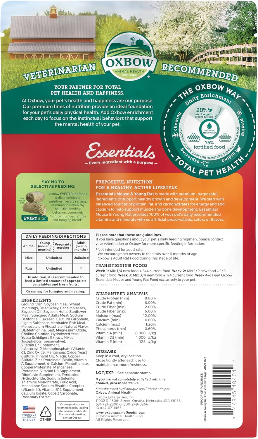 Oxbow Essentials Mouse & Young Rat Food, Pet Food for Rats & Mice, All-Natural Vitamin & Mineral Rich Formula, Veterinarian Recommended, Oxbow, Rodent Pellets, Made in USA, 2.5 lb Bag - Image 2