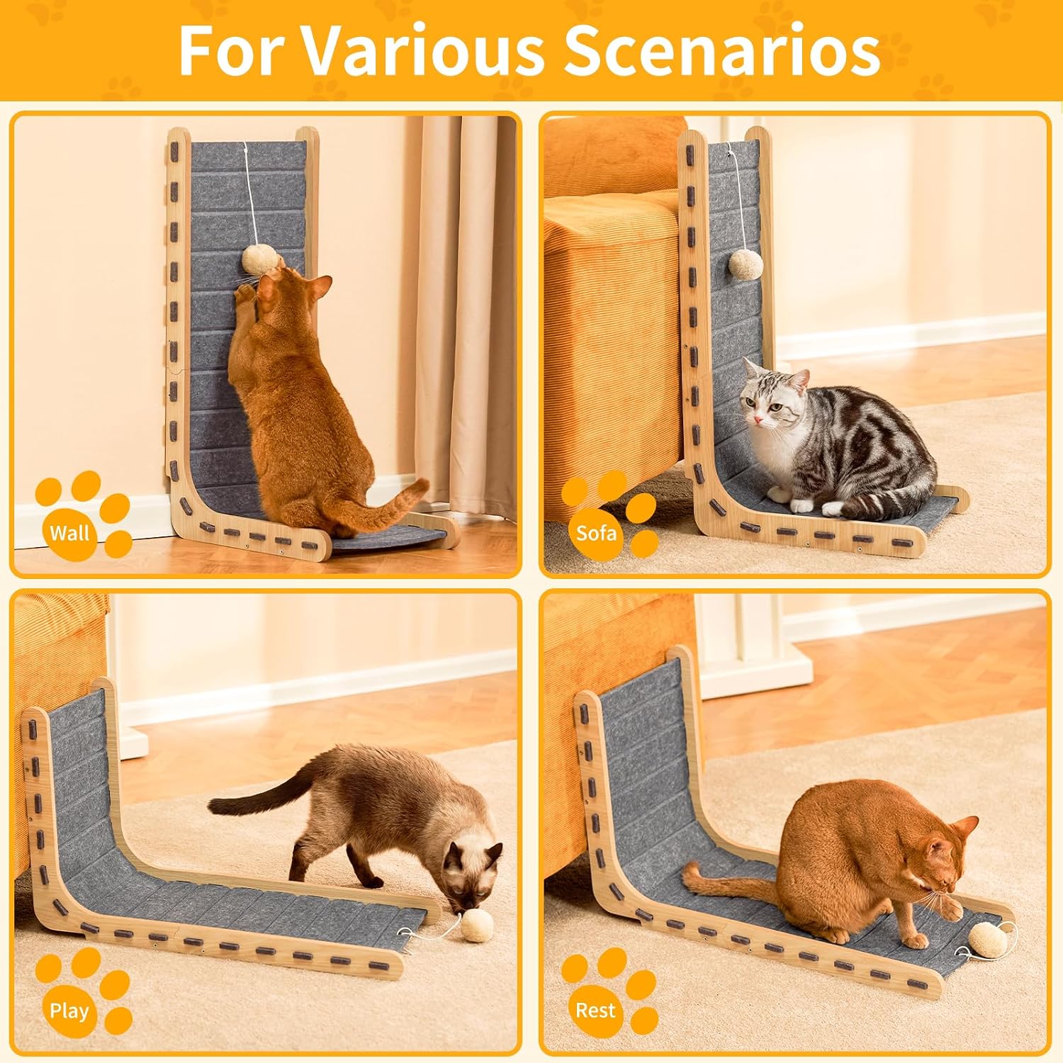 Cat Scratch Pad Felt Cat Scratcher for Indoor Cats Scratching Board Scratchers for Large Cat Scratch Furniture Protector with Ball Kitten Toys L Shape 26.8 Inch Grey - Image 7