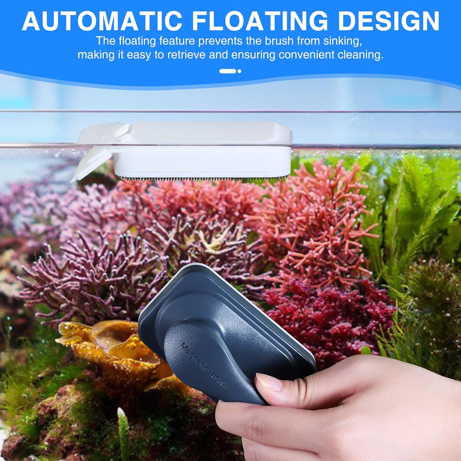 fishkeeper Aquarium Strong Magnetic Glass Cleaner Brush, Fish Tank Algae Magnet Cleaning Tool with 2 Detachable Scrapers, Mag Float Scrubber for 0.2 Inch Glass and Acrylic Tanks - Image 4